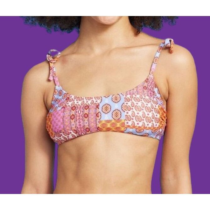 Other Wild Fable-Women's Patchwork Print Bralette Bikini Top-Adjus Size ONE SIZE - 7 Thumbnail