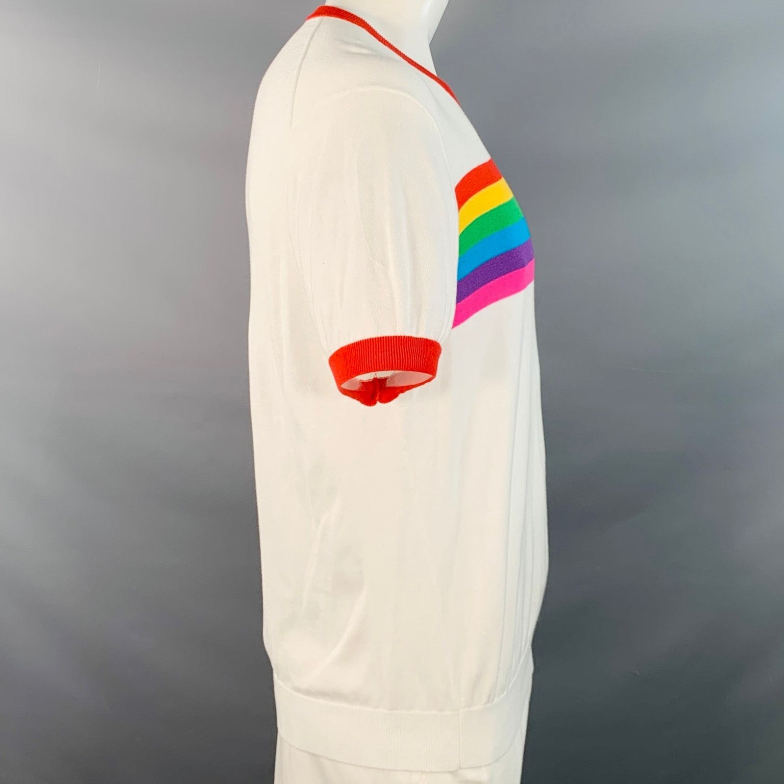 Mr Turk XL White Multi Color Rainbow Cotton Knit Ringer T-shirt Size US XL / EU 56 / 4 - 3 Thumbnail