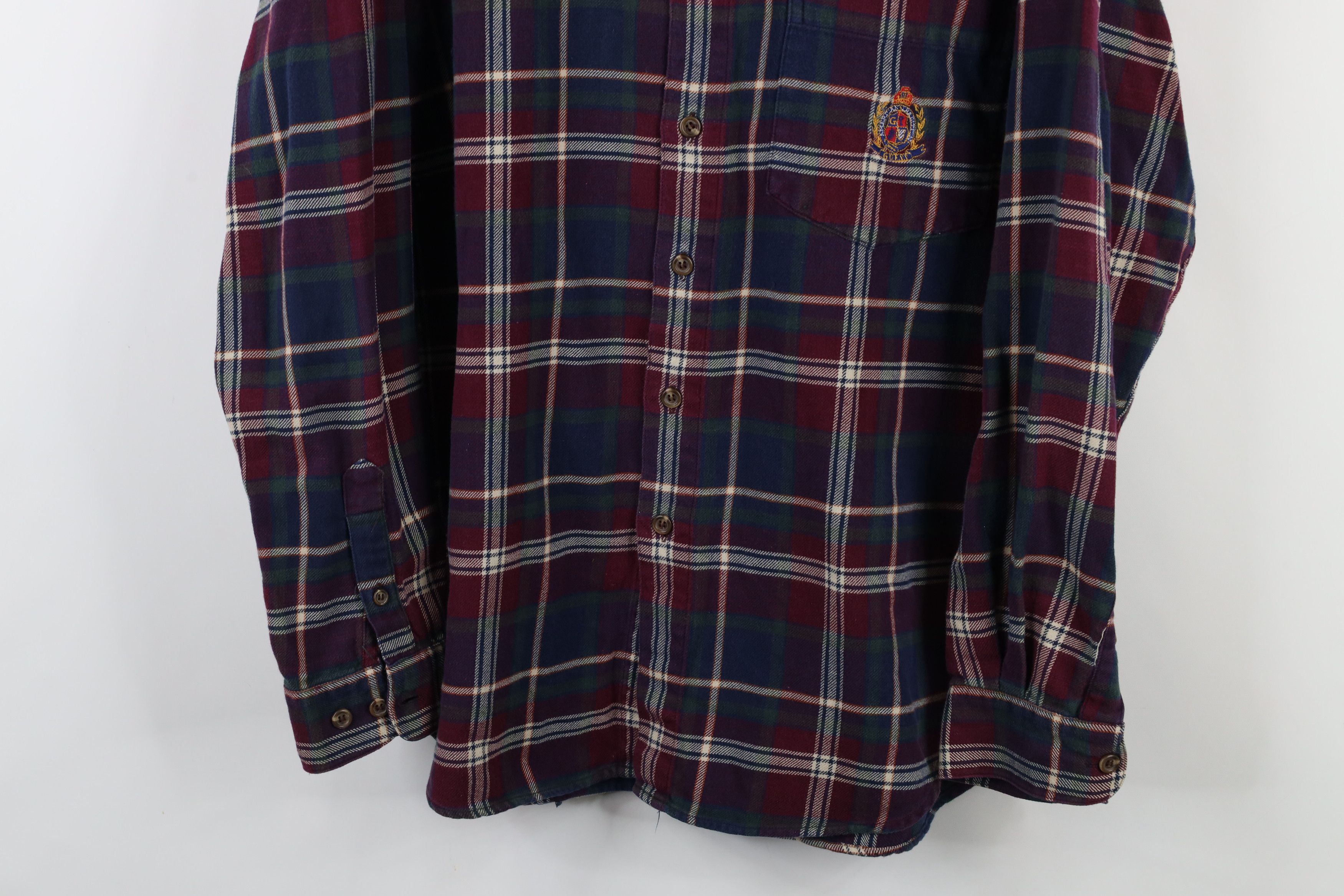 Guess × Vintage Vintage 90s Guess Spell Out Crest Flannel Button Shirt Plaid Size US L / EU 52-54 / 3 - 3 Thumbnail