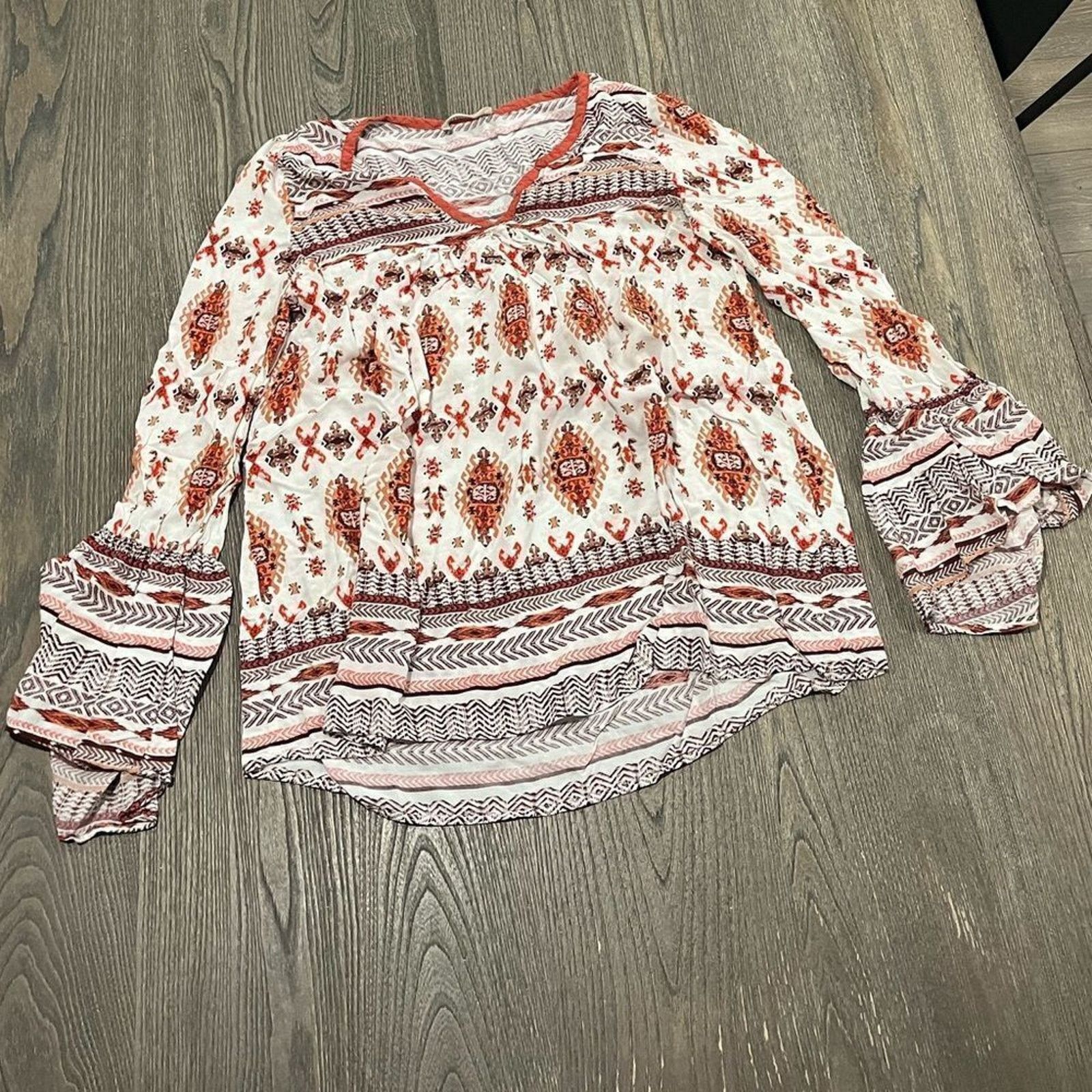 Vintage Altar'd State White Orange Bohemian Print Blouse Size M Size M / US 6-8 / IT 42-44 - 1 Thumbnail
