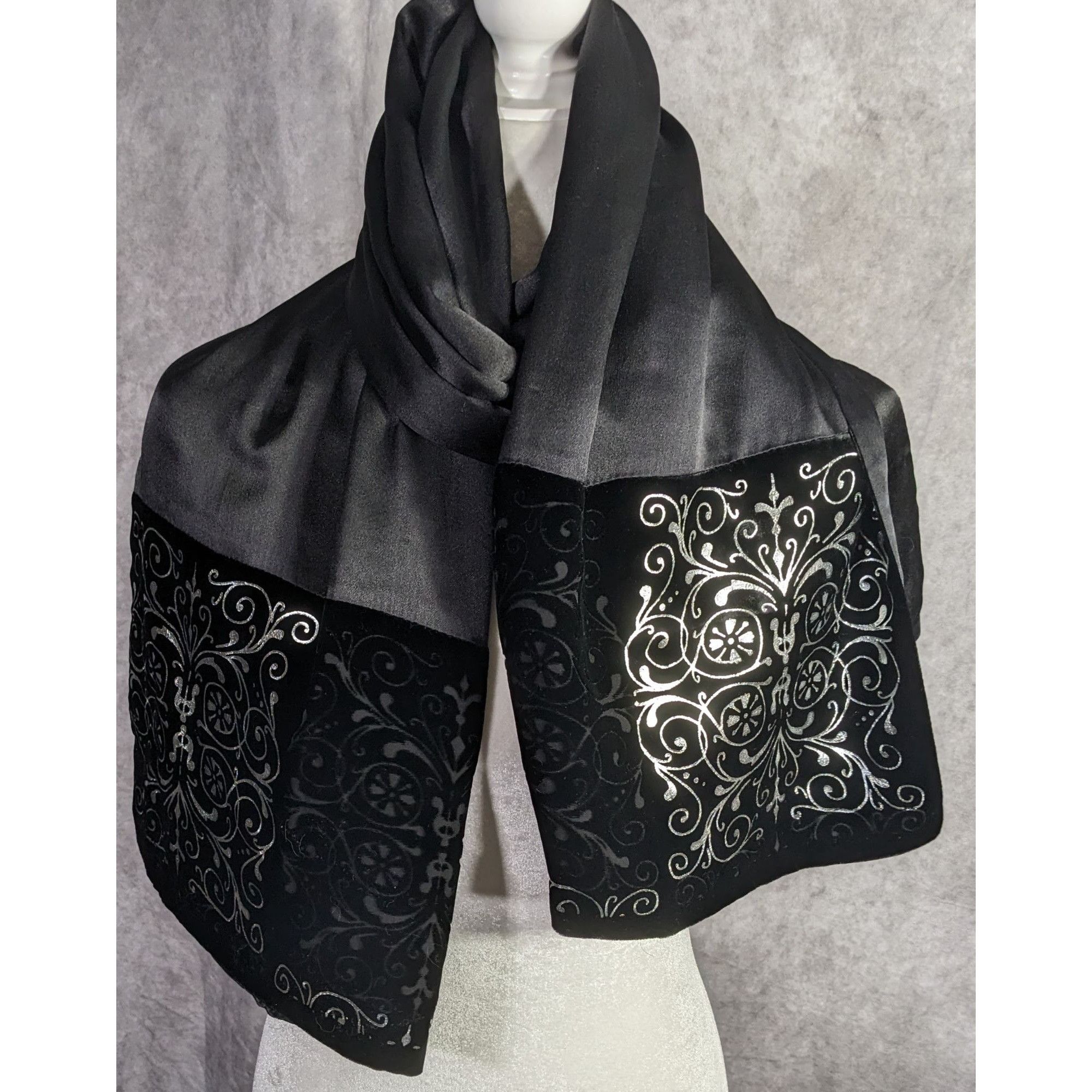 Other Black Gothic Satin & Velvet Scarf With Silver Accents 21x80 Size ONE SIZE - 8 Thumbnail