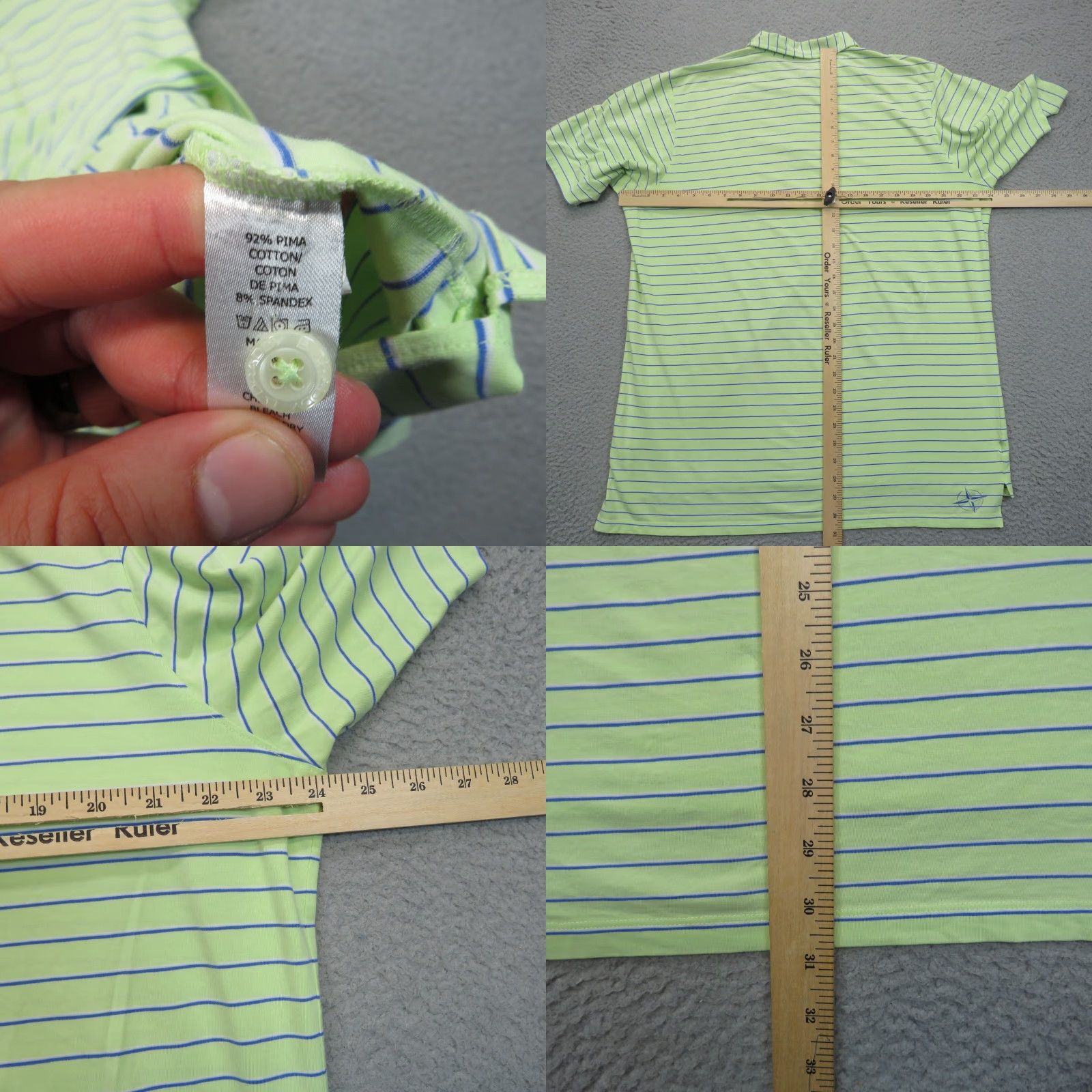 Vintage B Draddy Polo Shirt Mens Large Lime Green Blue Stripe Pima Cotton Stretch Golf Shirt Size US L / EU 52-54 / 3 - 8 Thumbnail