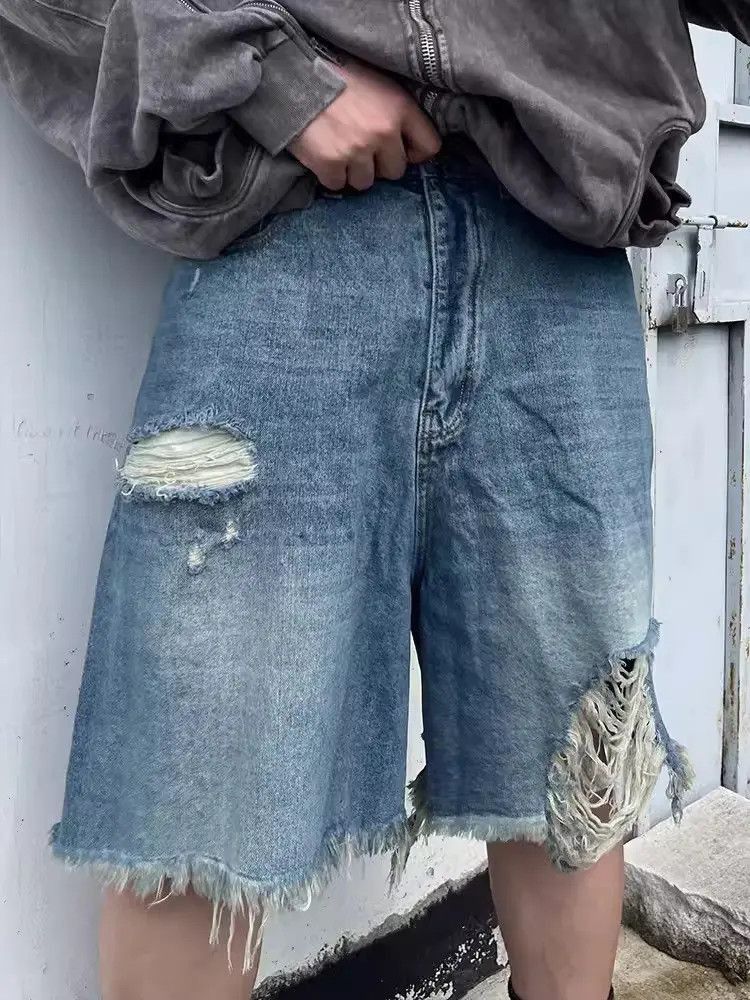 Japanese Brand Loose tassel ripped denim shorts Size US 32 / EU 48 - 6 Thumbnail