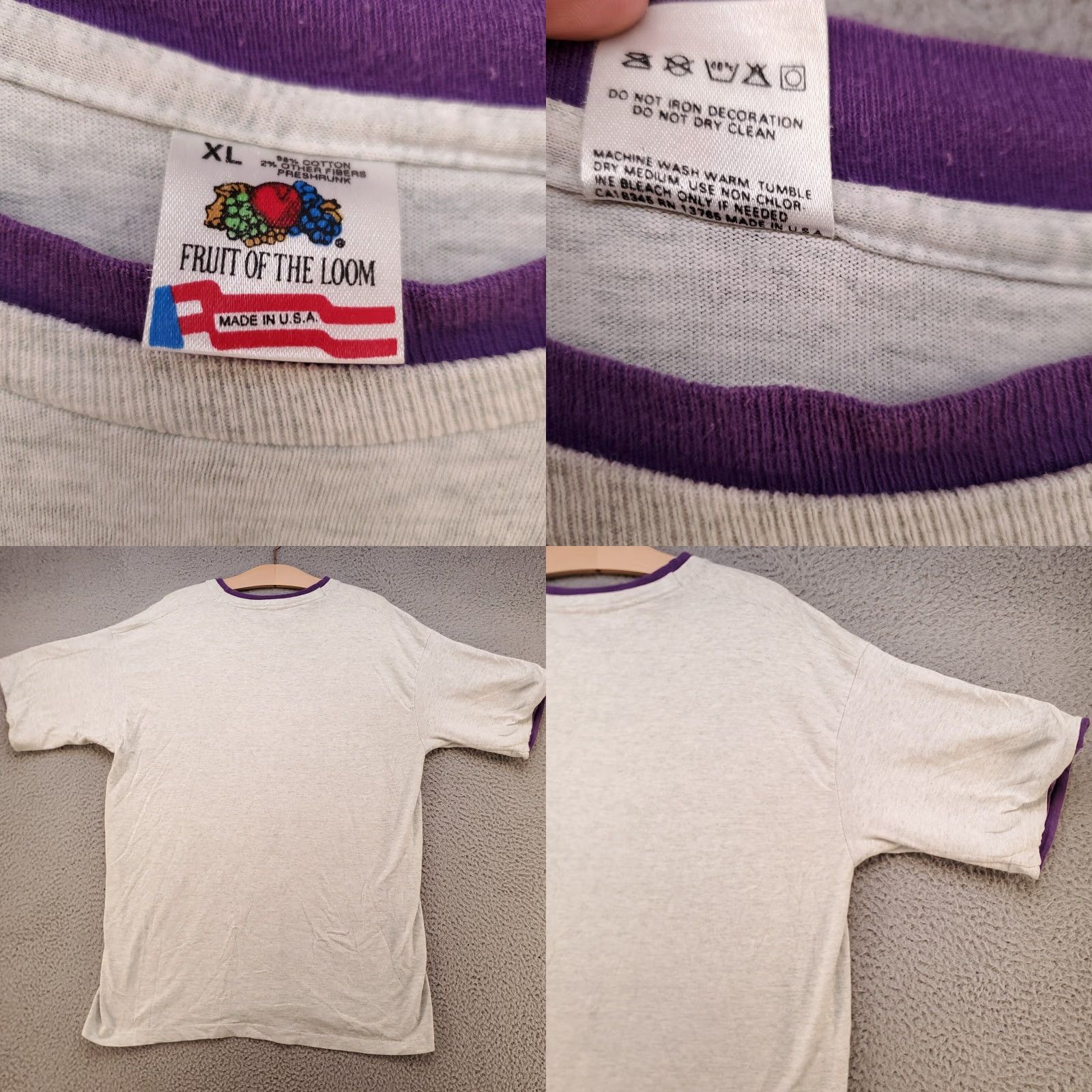 Fruit Of The Loom VINTAGE Fruit Of The Loom Shirt Mens XL Gray Purple Cuff 90s Skater Ringer USA Shirt XL Gray 80s 90s Grunge Mens Size US XL / EU 56 / 4 - 8 Thumbnail