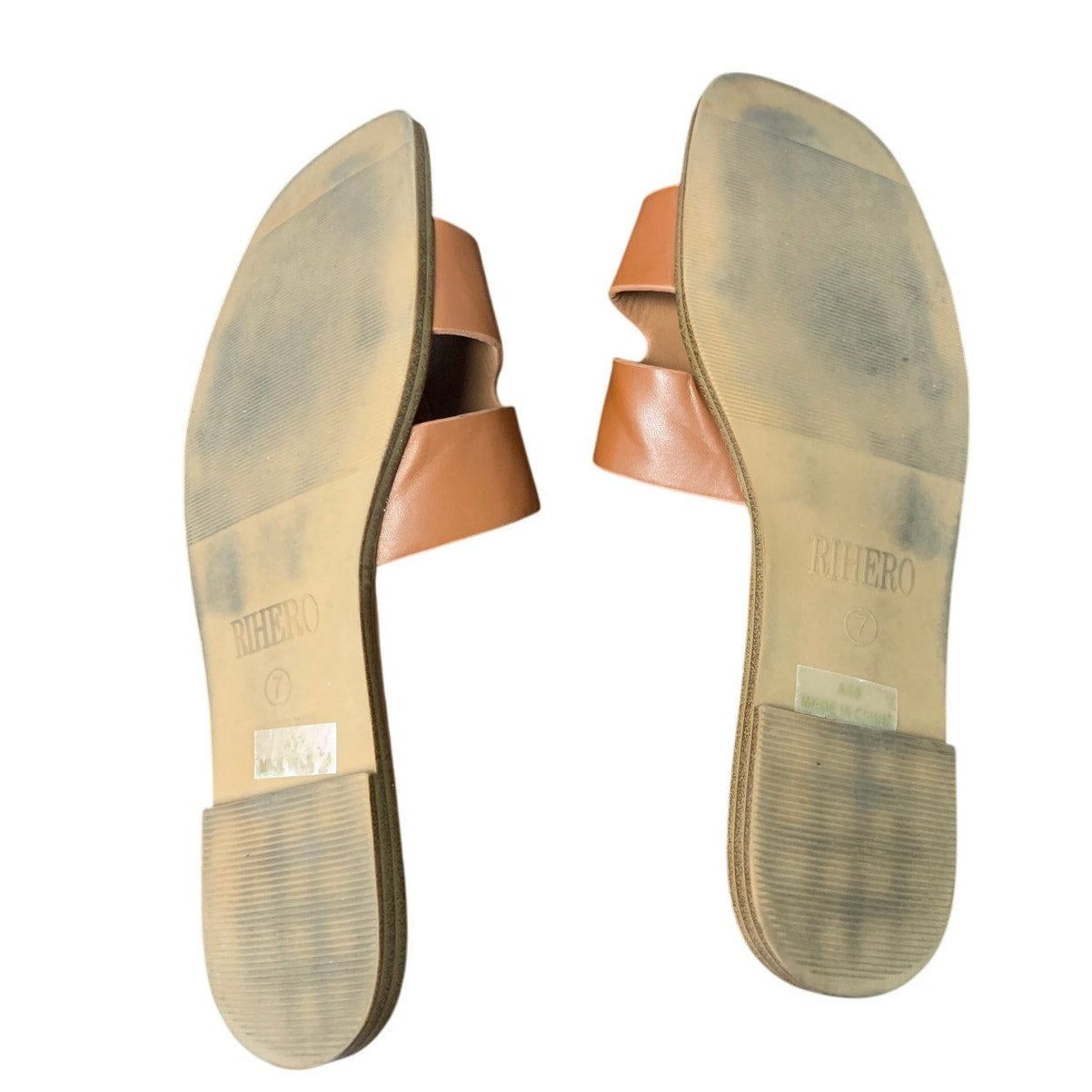 Other Rihero Size 7 Brown Faux Leather Open Toe Slide Sandals Size US 7 / IT 37 - 5 Thumbnail