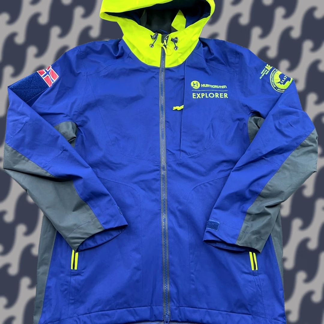 Vintage Hurtigruten Explorer Jacket Mens Blue Waterproof Hooded Antarctic AECO XS Mens Size US XS / EU 42 / 0 - 1 Thumbnail