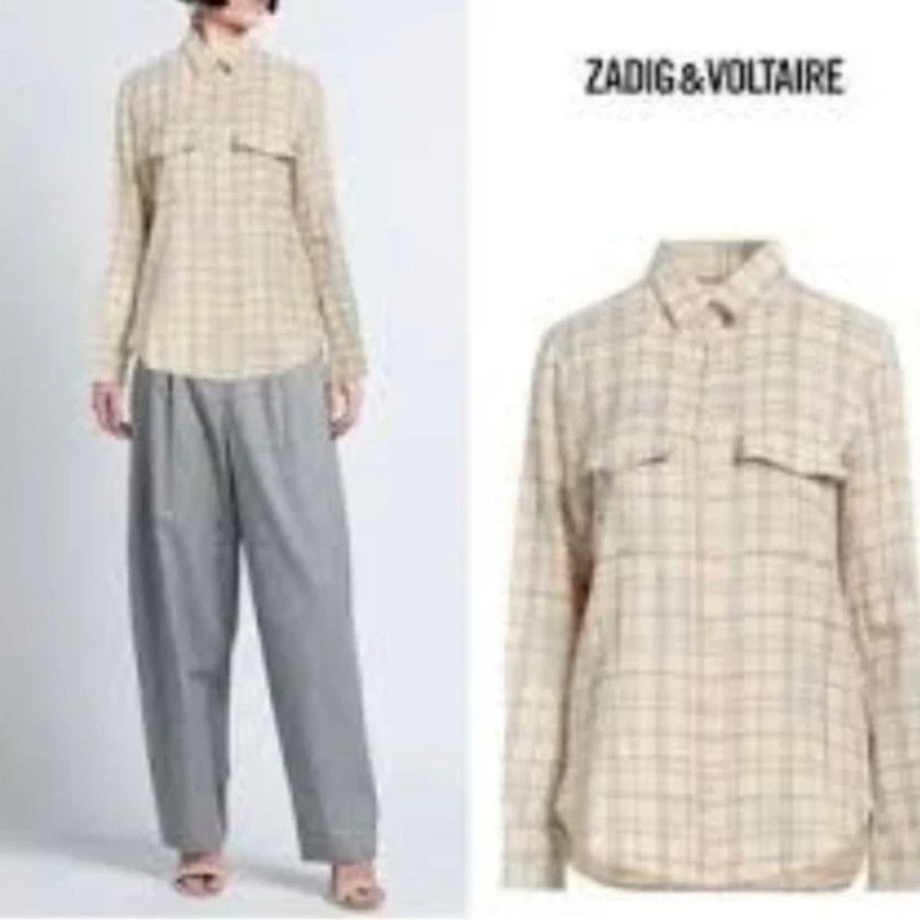 Zadig & Voltaire ZADIG & VOLTAIRE Cartoon Sketch Plaid Shirt Blue Pink Size M Size L / US 10 / IT 46 - 1 Thumbnail