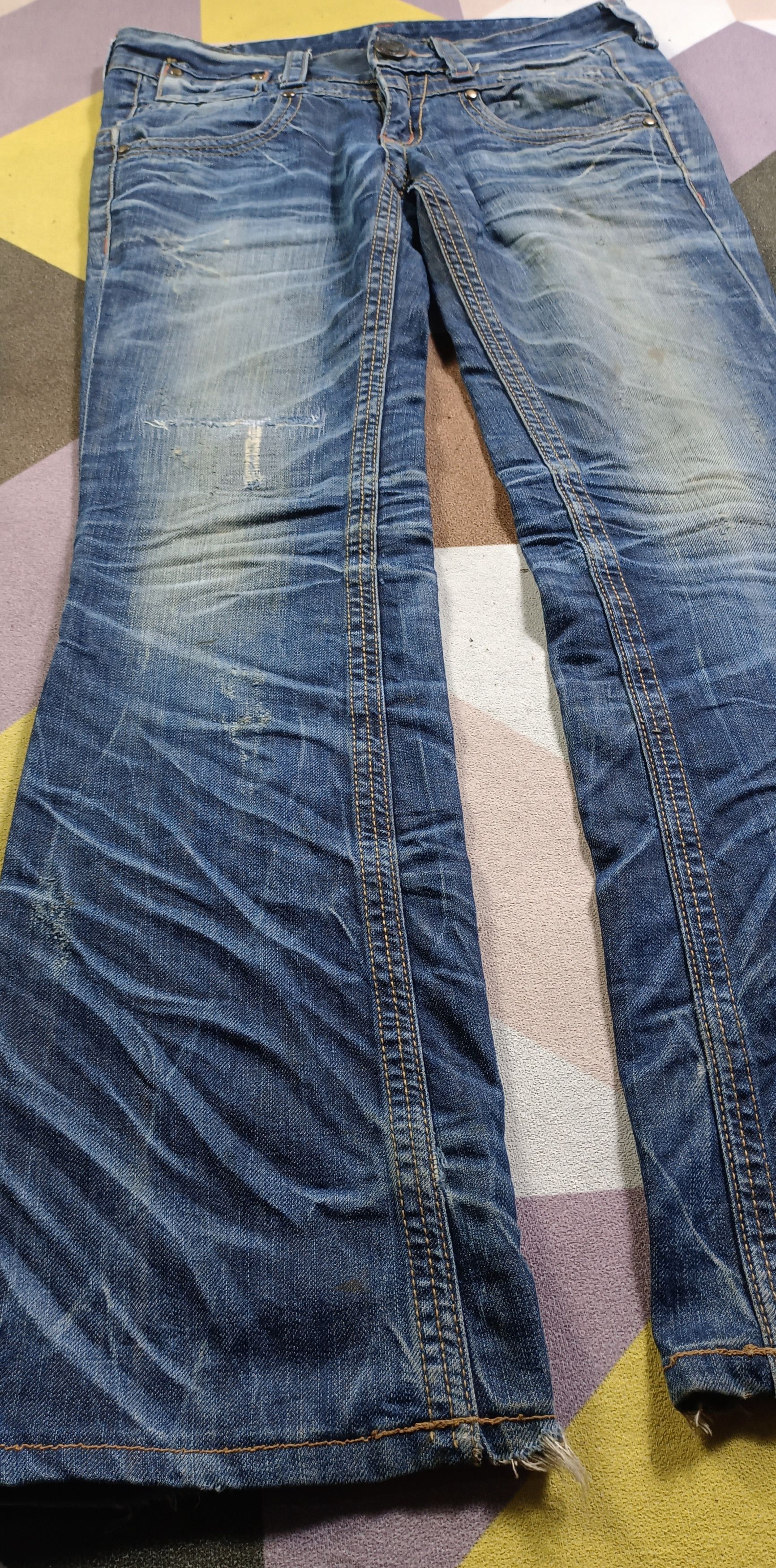 If Six Was Nine 🔥🔥LOLITA Exotic Vtg Denim Super Flare Distressed Jeans Size US 31 - 6 Thumbnail