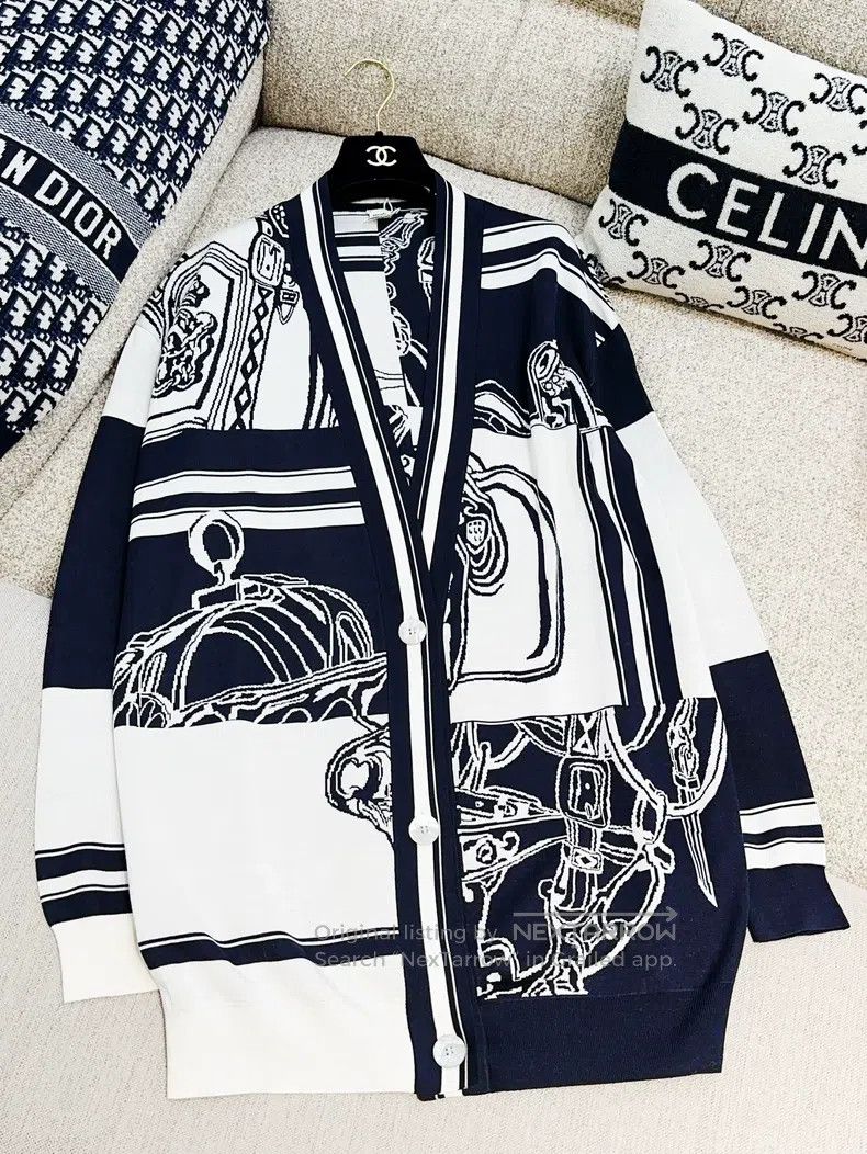 Hermes Hermes Blue and white plaid rope pattern long cardigan Size XS / US 0-2 / IT 36-38 - 4 Thumbnail