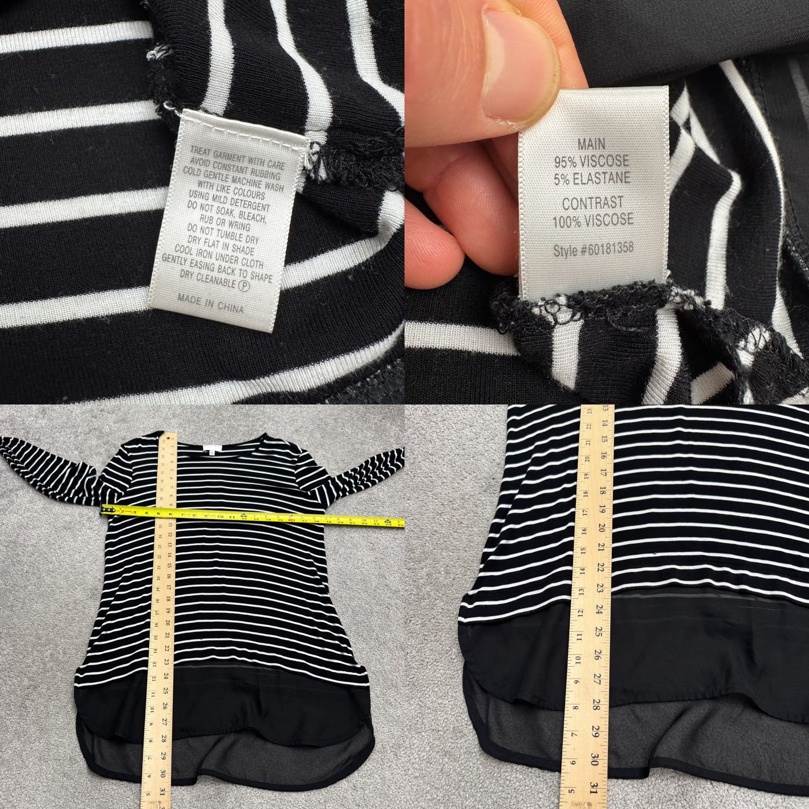 Vintage Witchery Striped Shift Dress Womens Small Black White Long Sleeve Hi-Low Sheer Knit Spandex Viscose Round Neck Regular Length Casual Womens Size S / US 4 / IT 40 - 8 Thumbnail