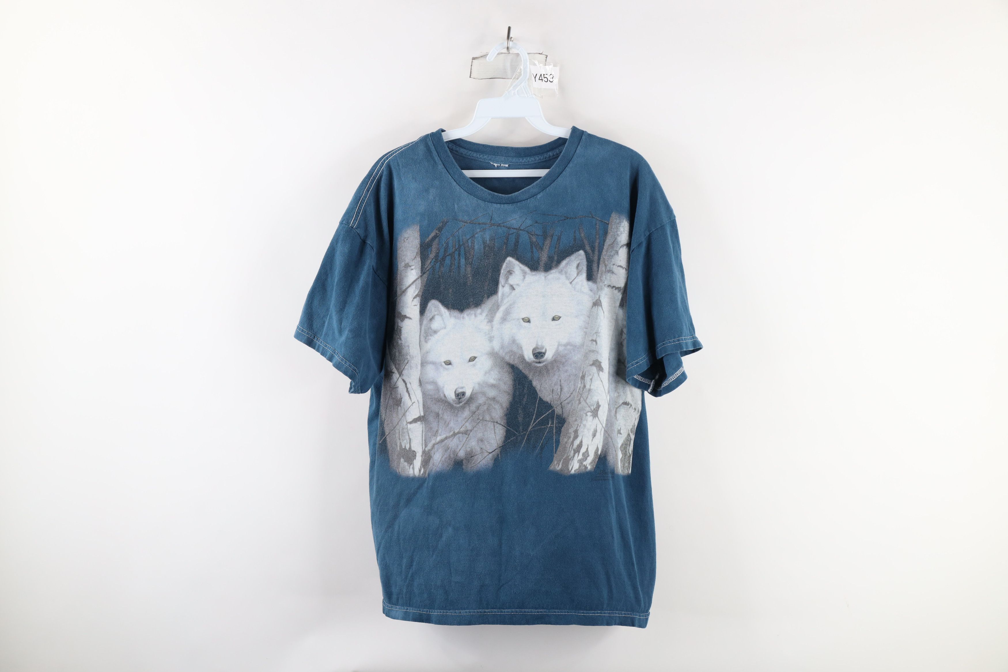 Vintage Vintage 90s Streetwear Wash White Wolf Nature T-Shirt Blue Size US XL / EU 56 / 4 - 1 Thumbnail
