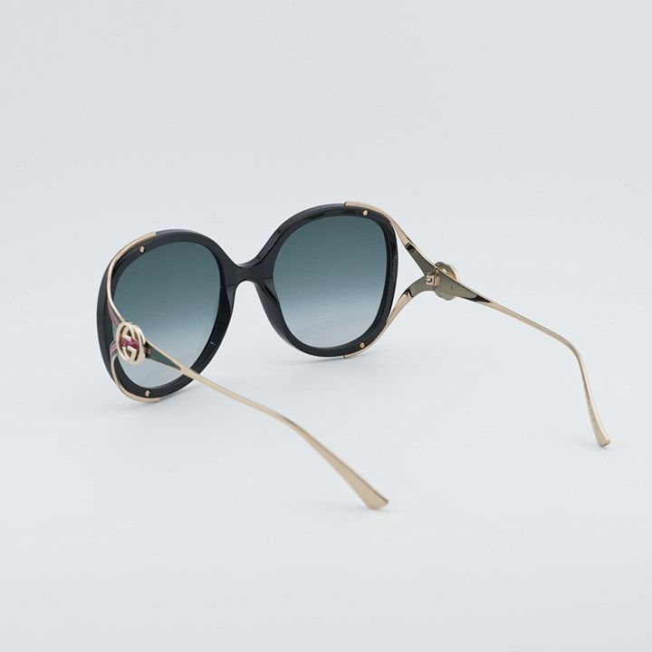 Gucci Gucci GG0226S 007 Sunglasses Shiny Black Round Frame, Grey Size ONE SIZE - 11 Thumbnail