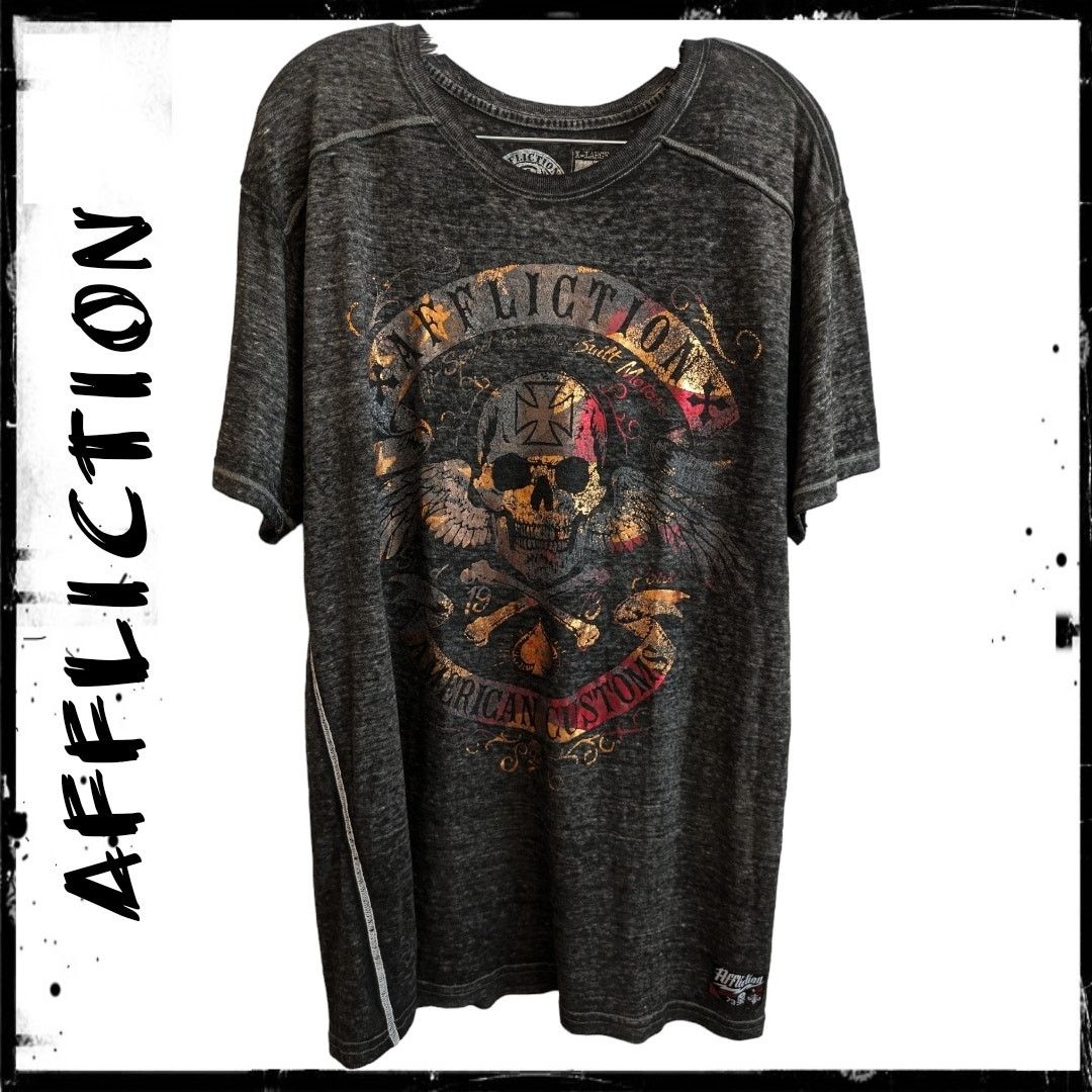 Affliction AFFLICTION American Customs Skull T-Shirt Red Gold Foil XL Size US XL / EU 56 / 4 - 2 Thumbnail