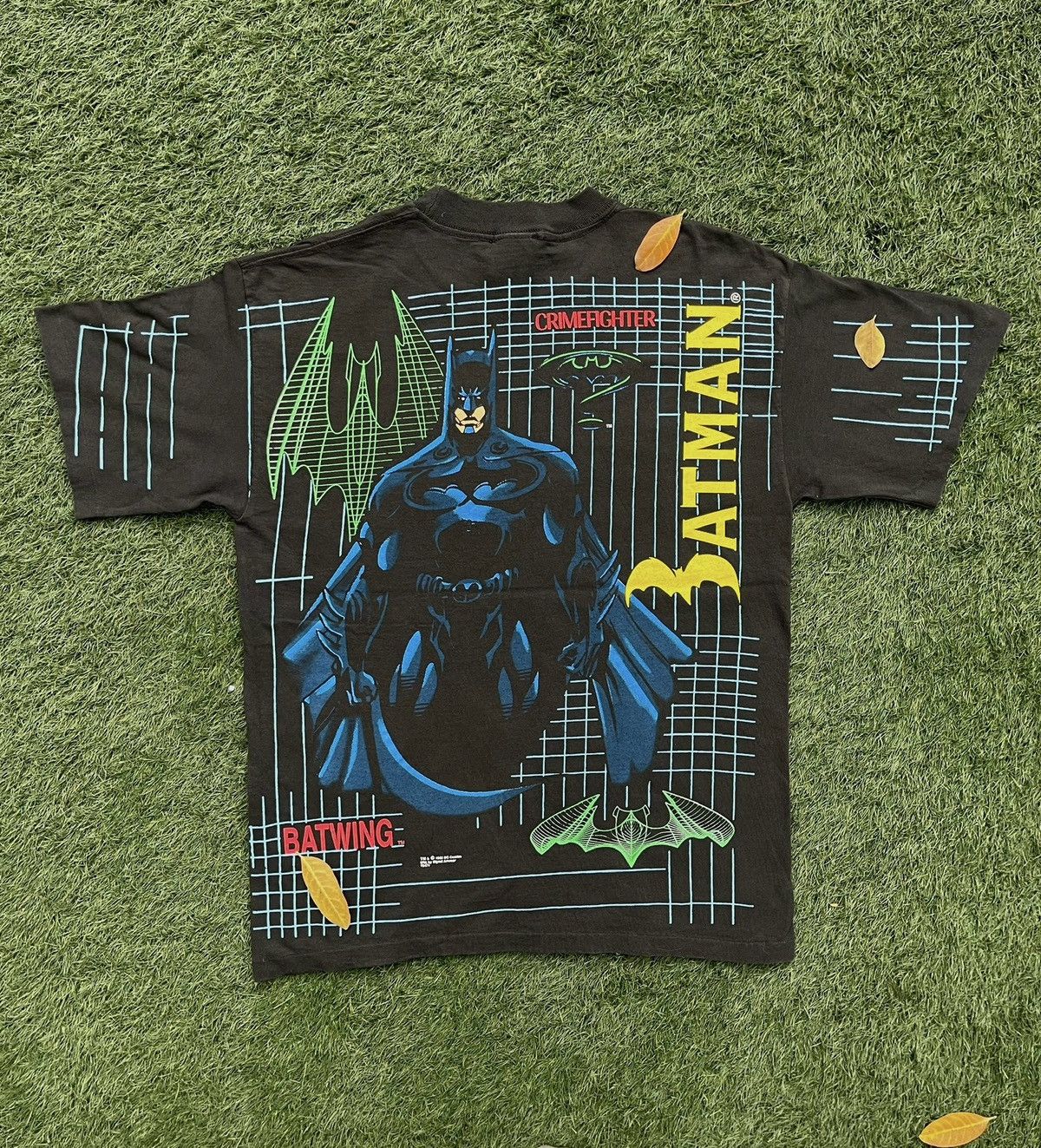 Image of Dc Comics x Marvel Comics Vintage 1995 Batman Forever Two Side All Over Print in Black (Size XL)