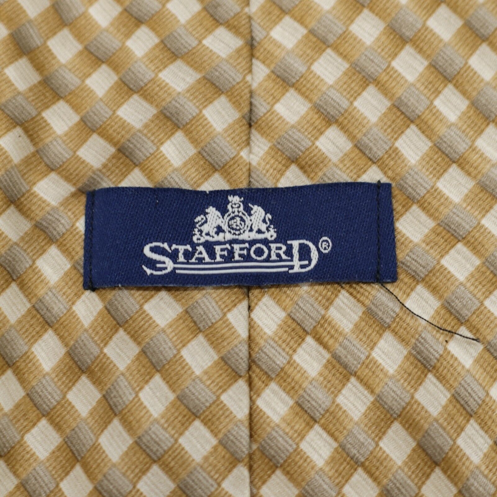 Stafford Stafford Tan Brown Plaid Print Wide Silk Tie Size ONE SIZE - 3 Thumbnail