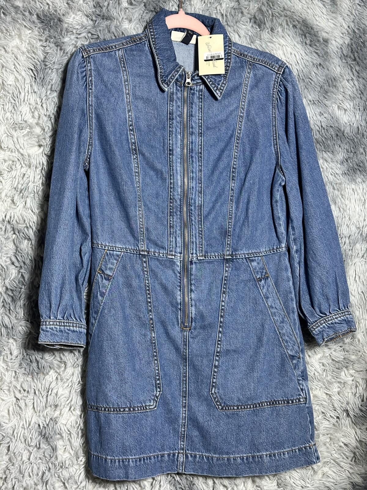 Unknown London Denim Zip-Up Long Sleeve Dress with Pockets Size S / US 4 / IT 40 - 7 Thumbnail