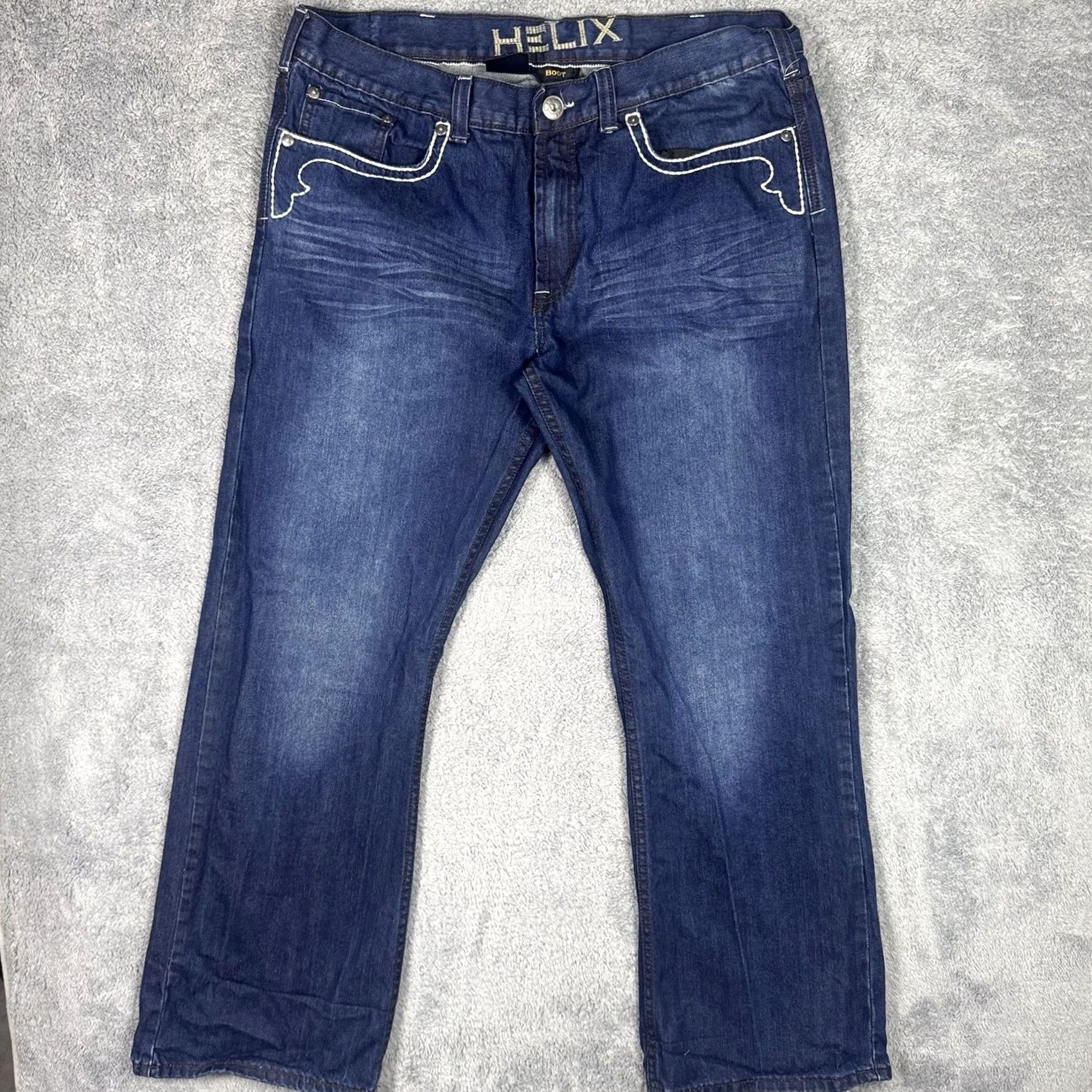 Vintage VINTAGE Helix Jeans Mens 38x30 Bootcut Embroidered Flames Cross Y2K Grunge Baggy Size US 38 / EU 54 - 6 Thumbnail