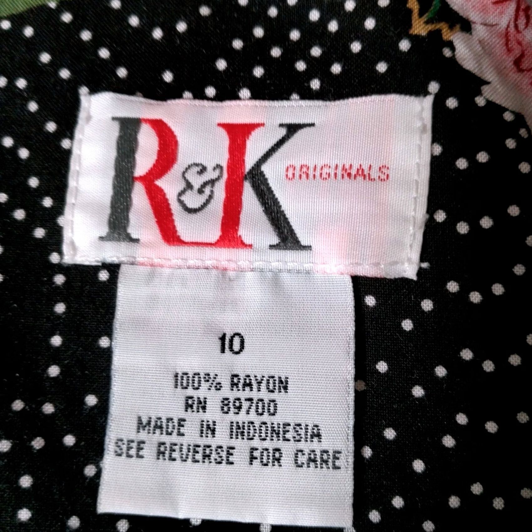 Vintage VINTAGE R&K Originals Dress Maxi Women 1990s Polka Dot Black Pink Floral Rayon 50" Long Size L / US 10 / IT 46 - 4 Thumbnail