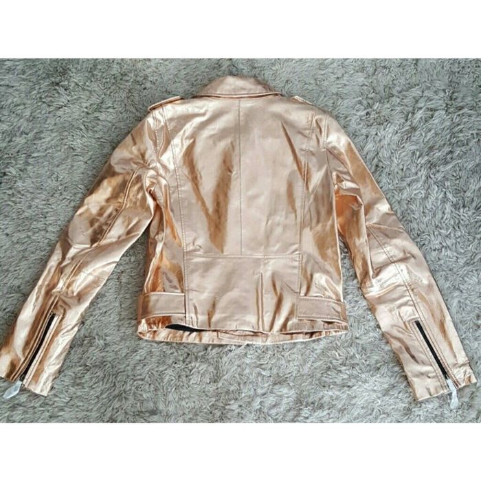 Zara rose shop gold leather jacket