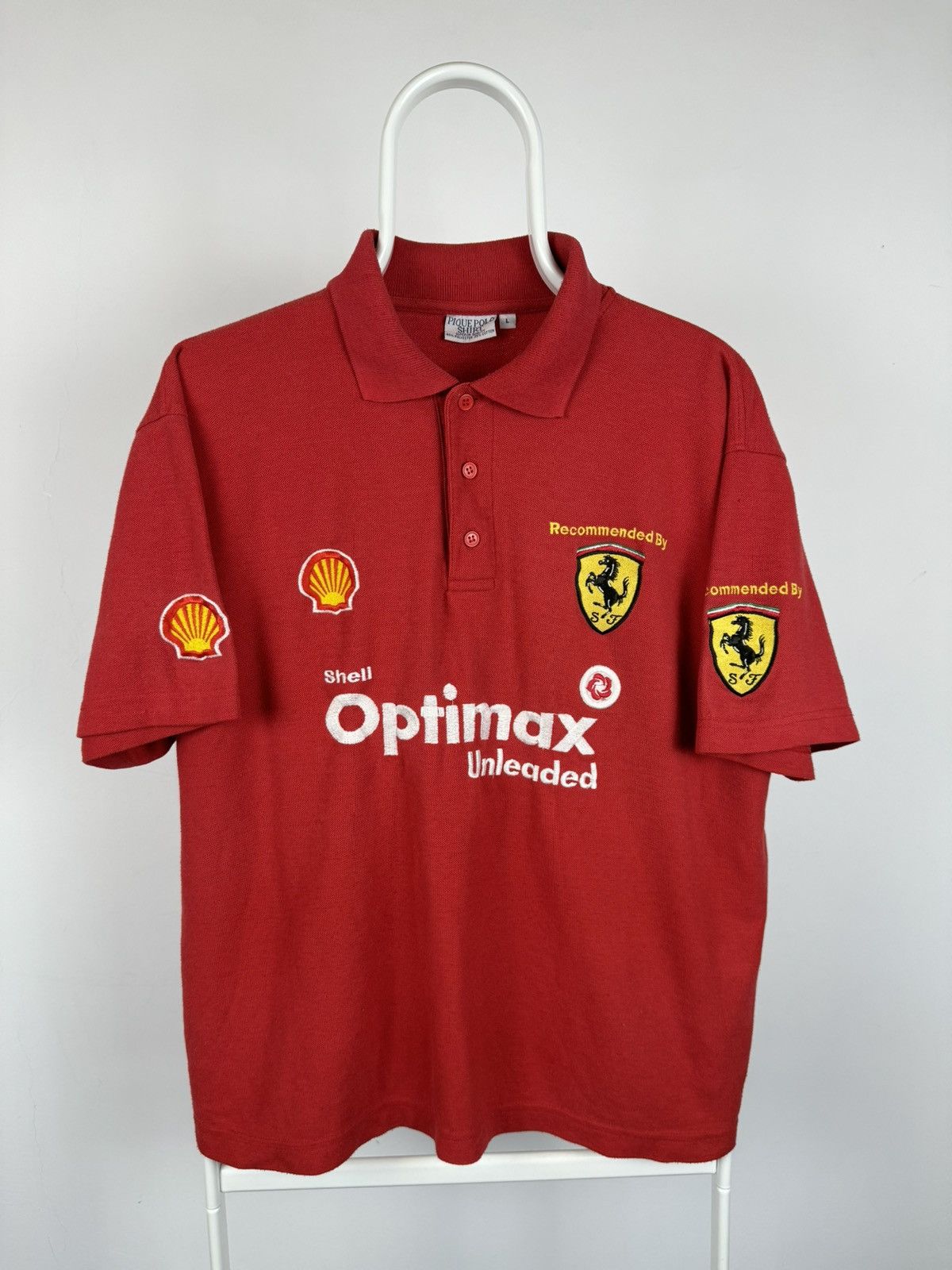 Vintage Vintage Ferrari Shell Racing Pique Polo Shirt Size US L / EU 52-54 / 3 - 1 Thumbnail