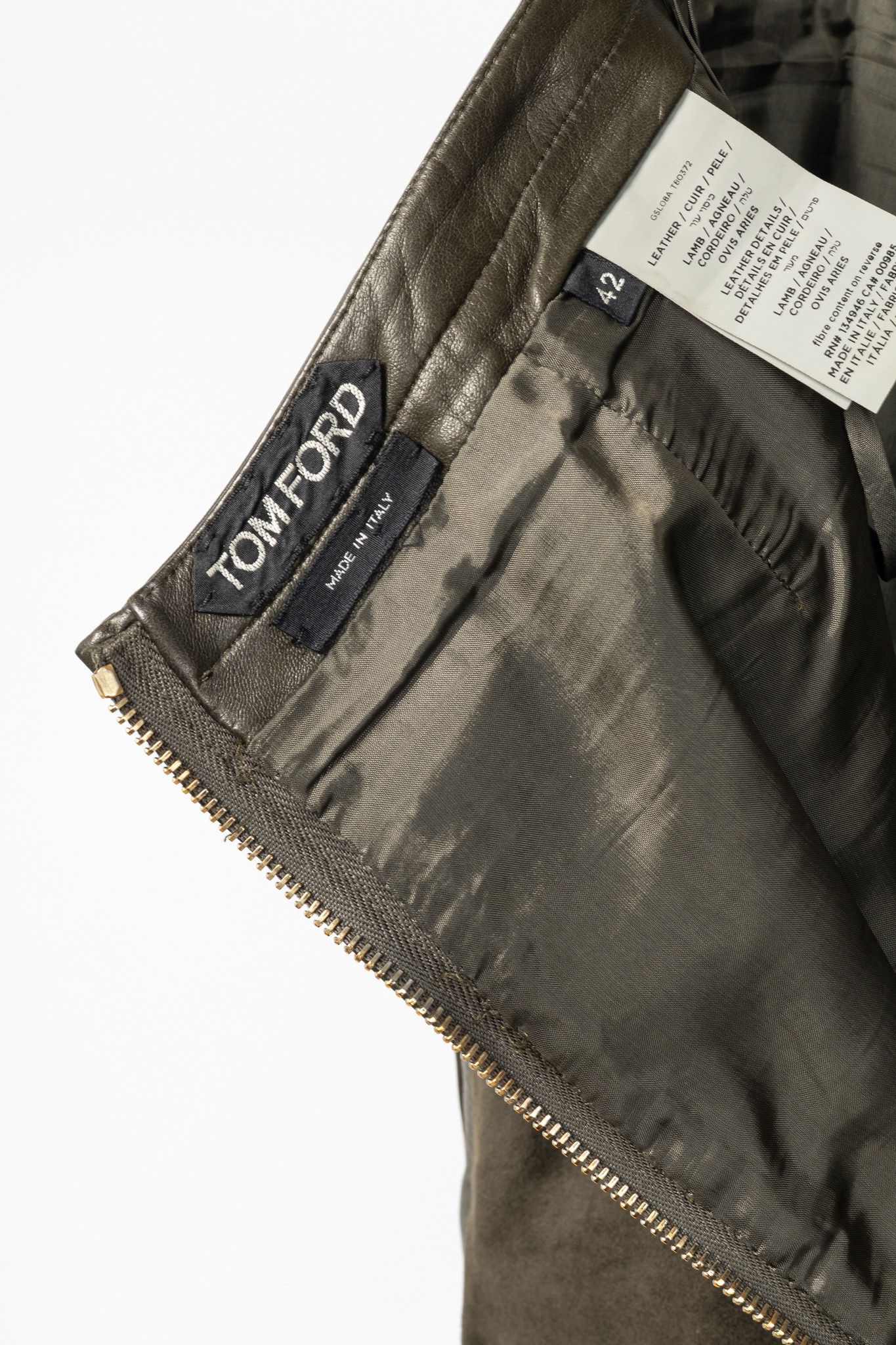 Tom Ford Tom Ford Green Suede Leather-Trim Pencil Skirt Size 28" / US 6 / IT 42 - 8 Thumbnail