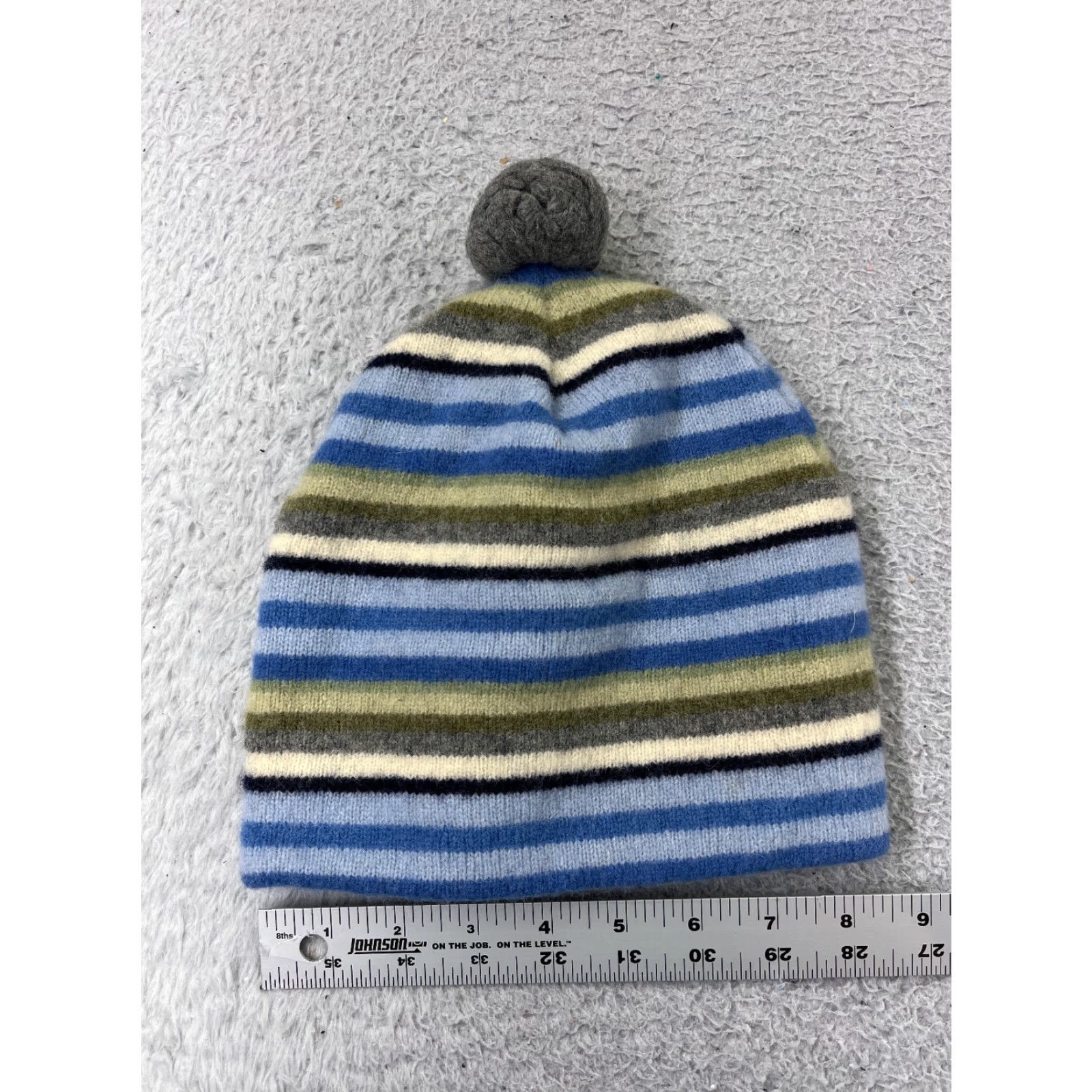 Old Navy Old Navy Beanie Toque Adult One Size Blue Gray Green Stripe Knit Lambswool Pom Hat Mens Beanie Wool Knit Ski Style Size ONE SIZE - 3 Thumbnail