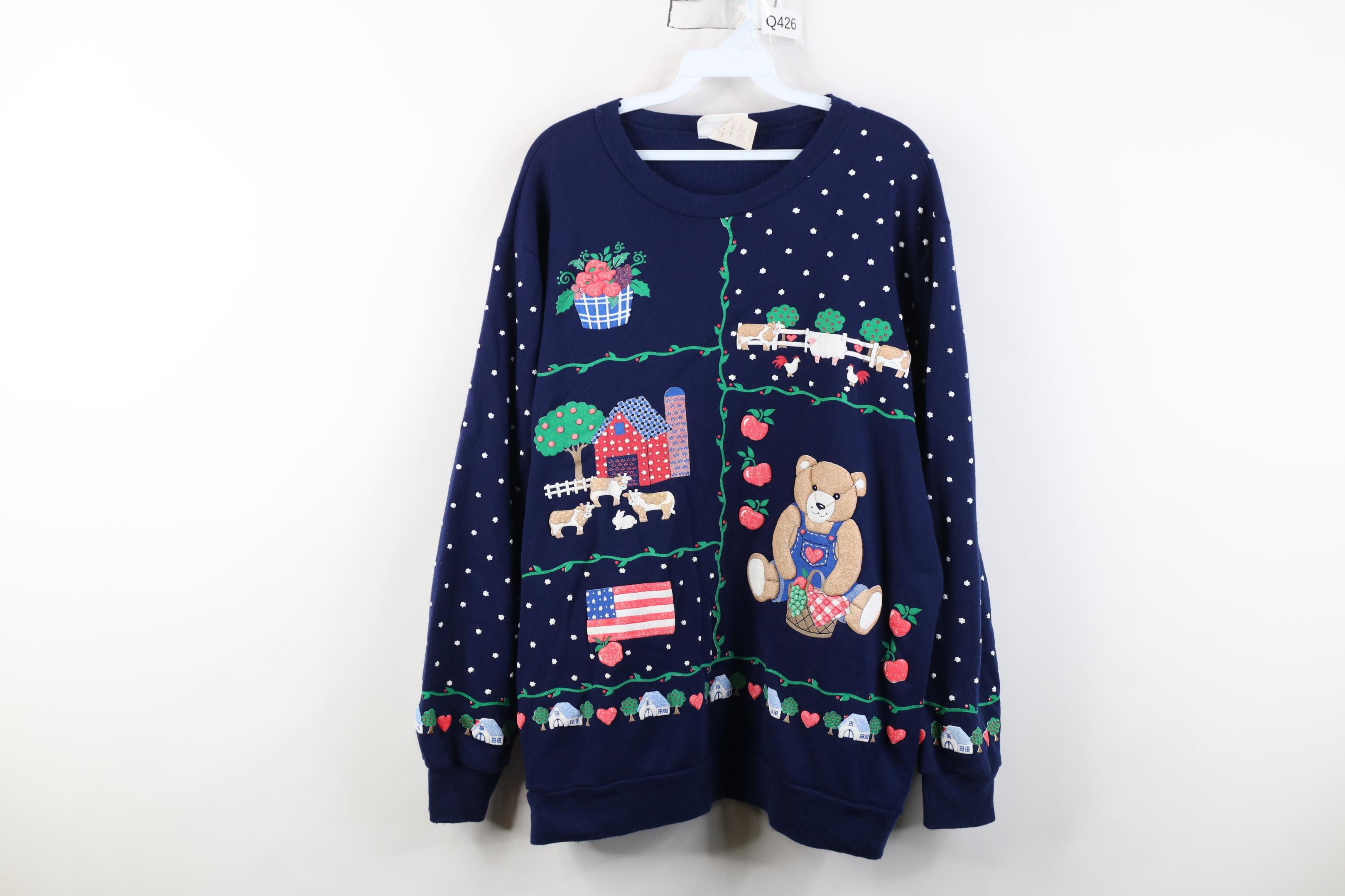 Vintage Vintage 90s Country Primitive Farmhouse Bear Sweatshirt USA Size L / US 10 / IT 46 - 1 Thumbnail
