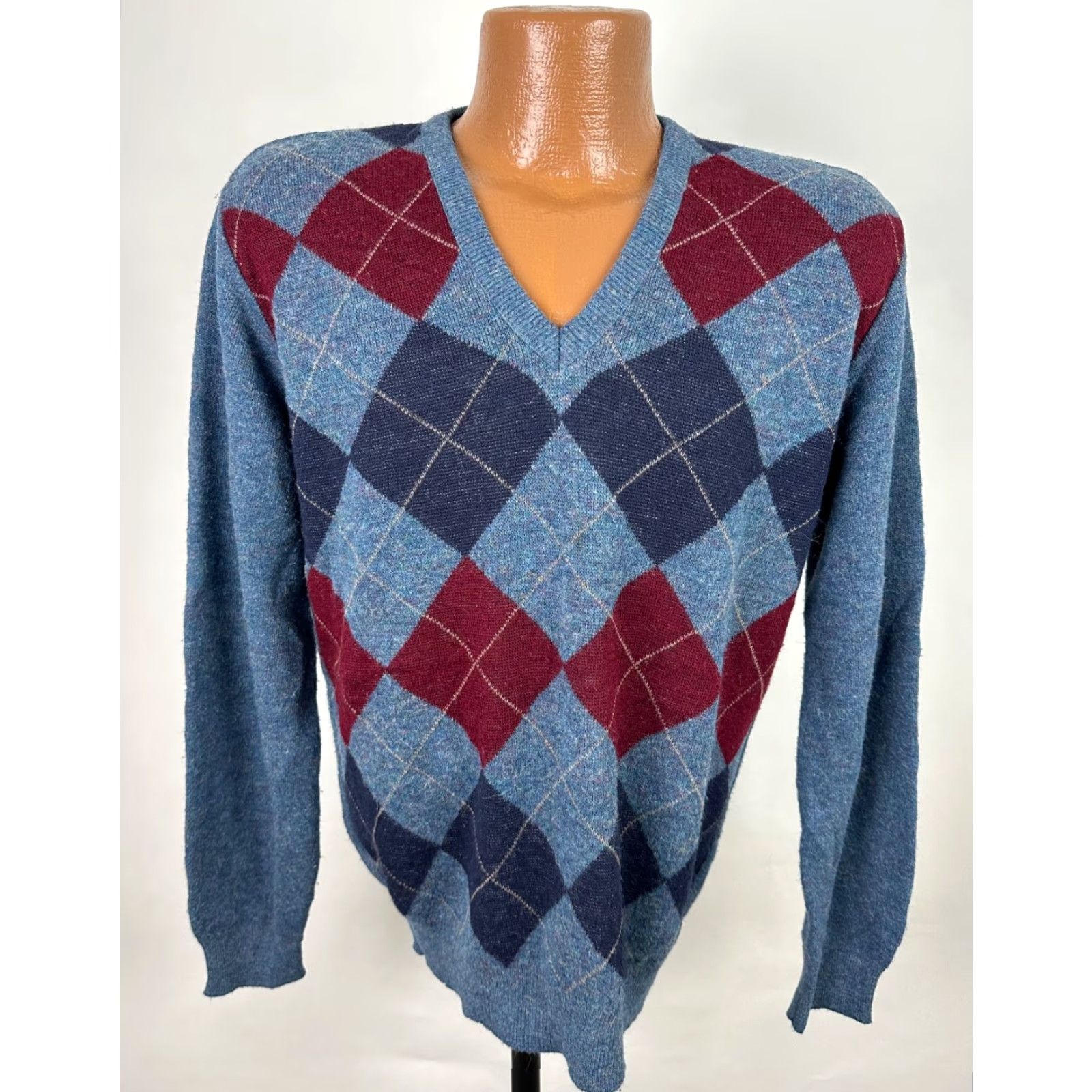Vintage VINTAGE Robert Bruce Sweater Mens M Argyle Diamond Knit V-Neck Pullover Blue 80s Grunge Golf Size US M / EU 48-50 / 2 - 2 Thumbnail