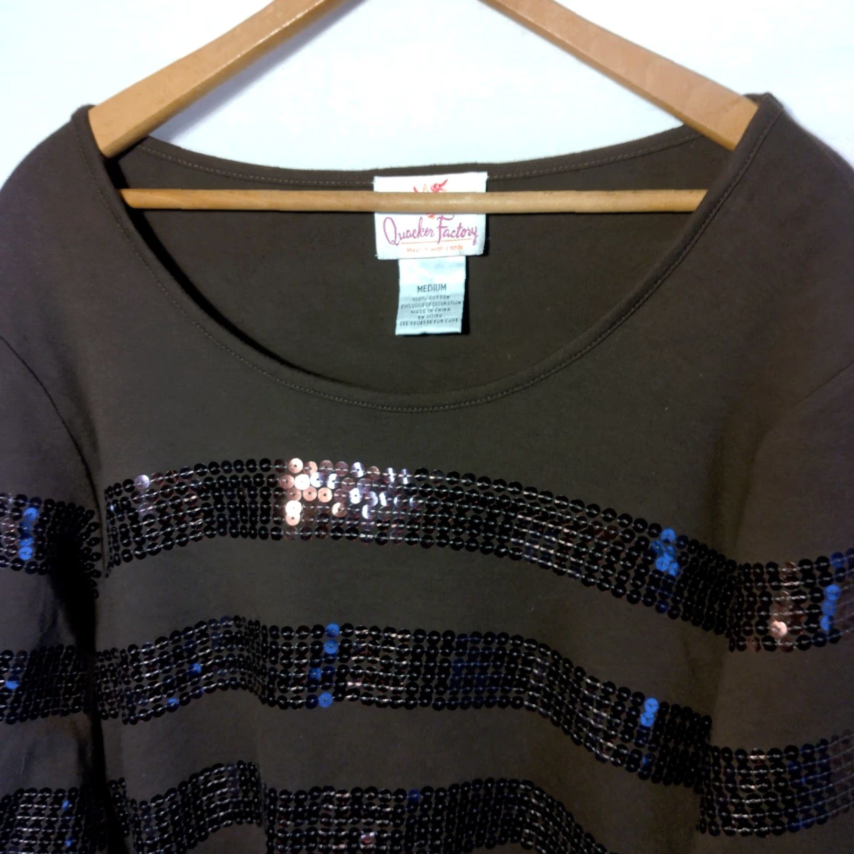 Joe Browns Quacker Factory Shirt Women M Brown Knit Striped Sequin Scoop Neck Casual Sleeve Cotton Regular Sequin Shimmer Party Size M / US 6-8 / IT 42-44 - 4 Thumbnail