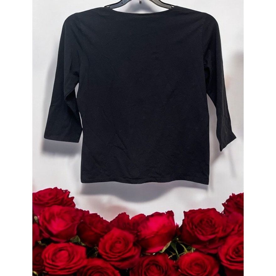 Unknown London Talbots Petites Black Flowered Stretchy Blouse Sequins Sz S Size S / US 4 / IT 40 - 2 Thumbnail