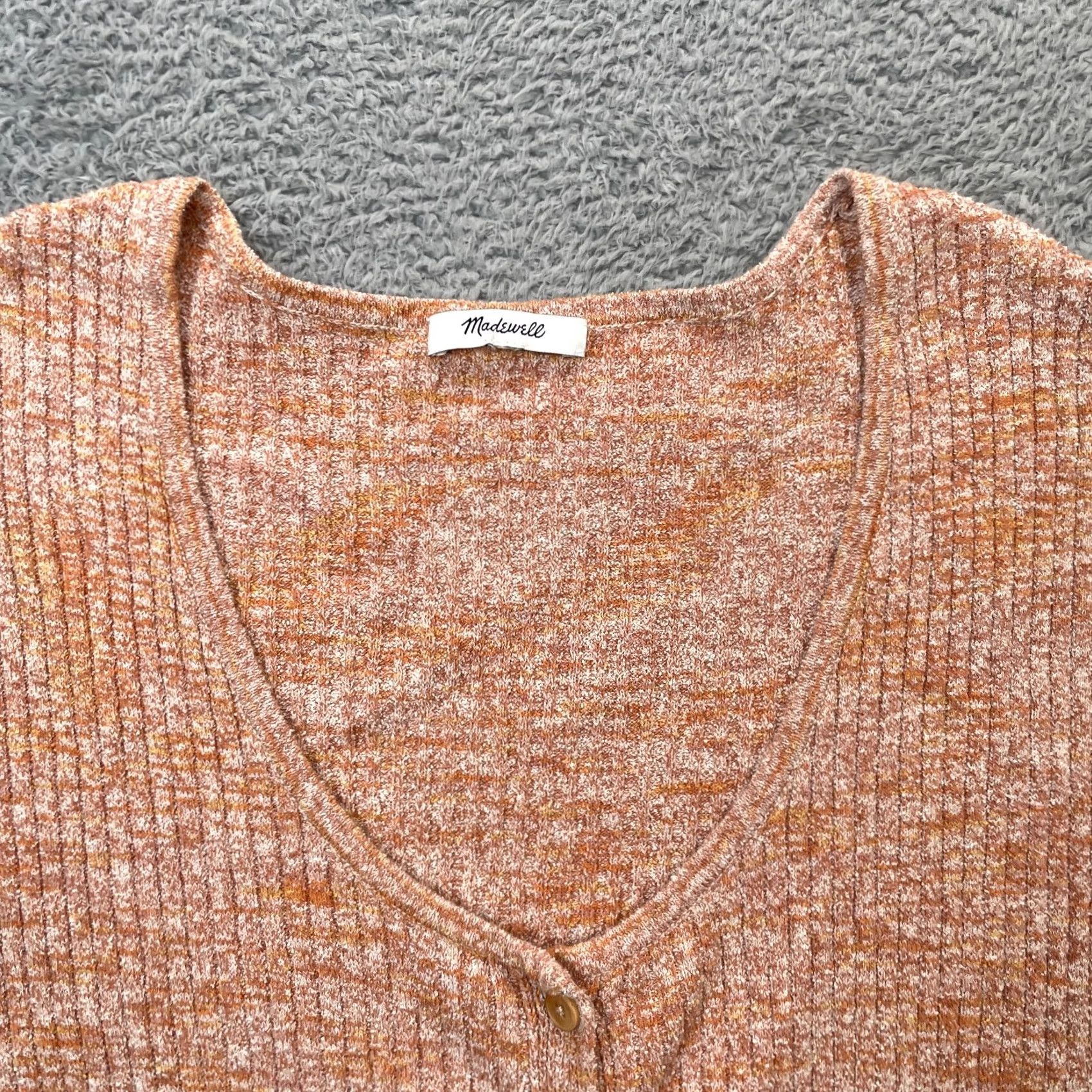 Madewell Madewell Cardigan Sweater Womens XS Orange Marled Shaw Button Front Cap Sleeve Knit Ribbed Slim Pullover Casual Workwear Autumn City Preppy Size XS / US 0-2 / IT 36-38 - 5 Thumbnail