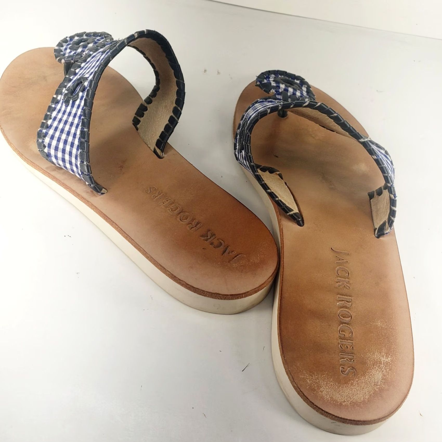 Jack Rogers JACK ROGERS Blue Gingham Check Whipstitch Fabric Slides Sandals 8M Womens Slip On Casual Size US 8 / IT 38 - 5 Thumbnail