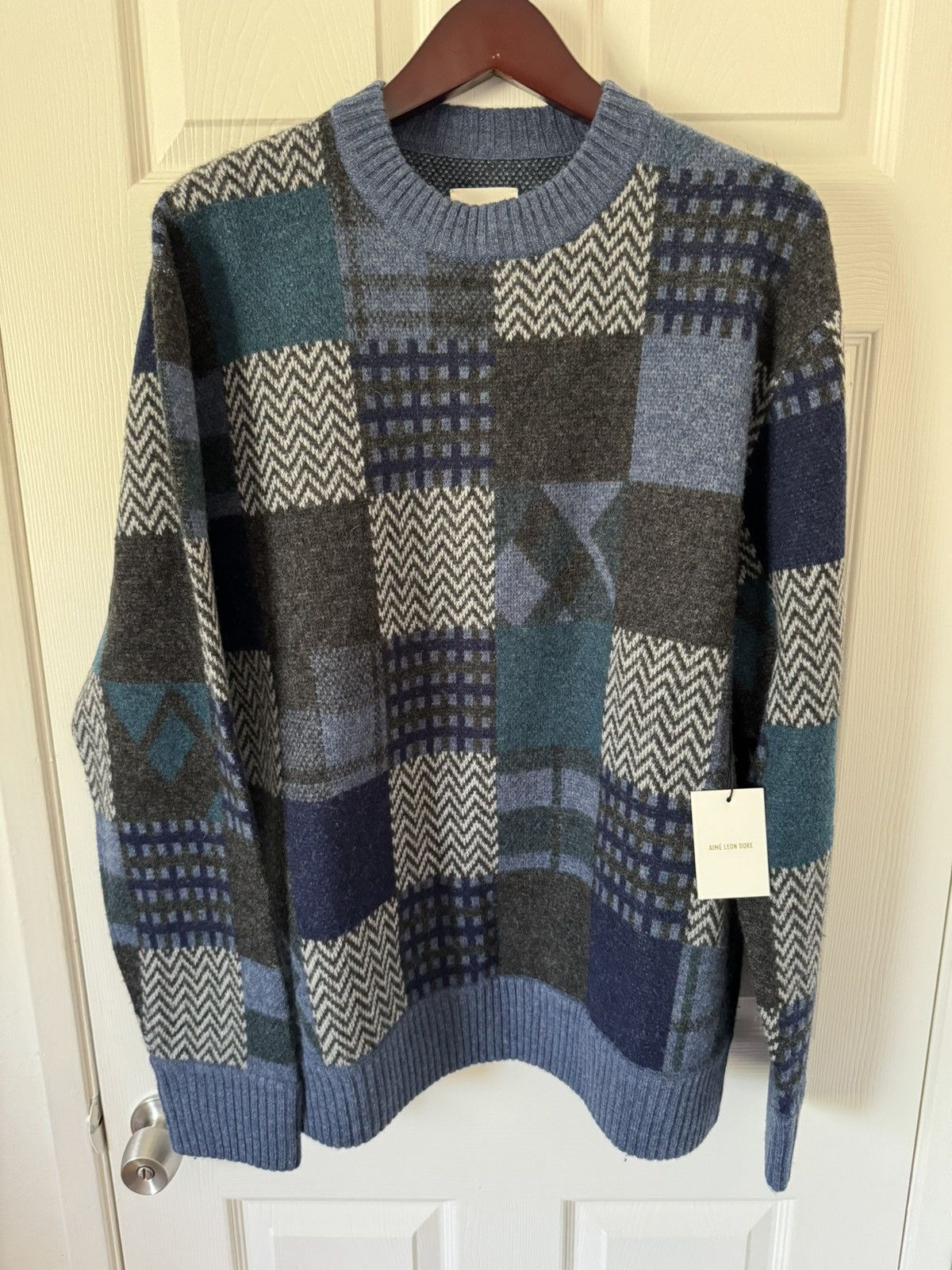 image of Aime Leon Dore Patchwork Sweater F/w’20 Collection in Blue, Men's (Size XL)