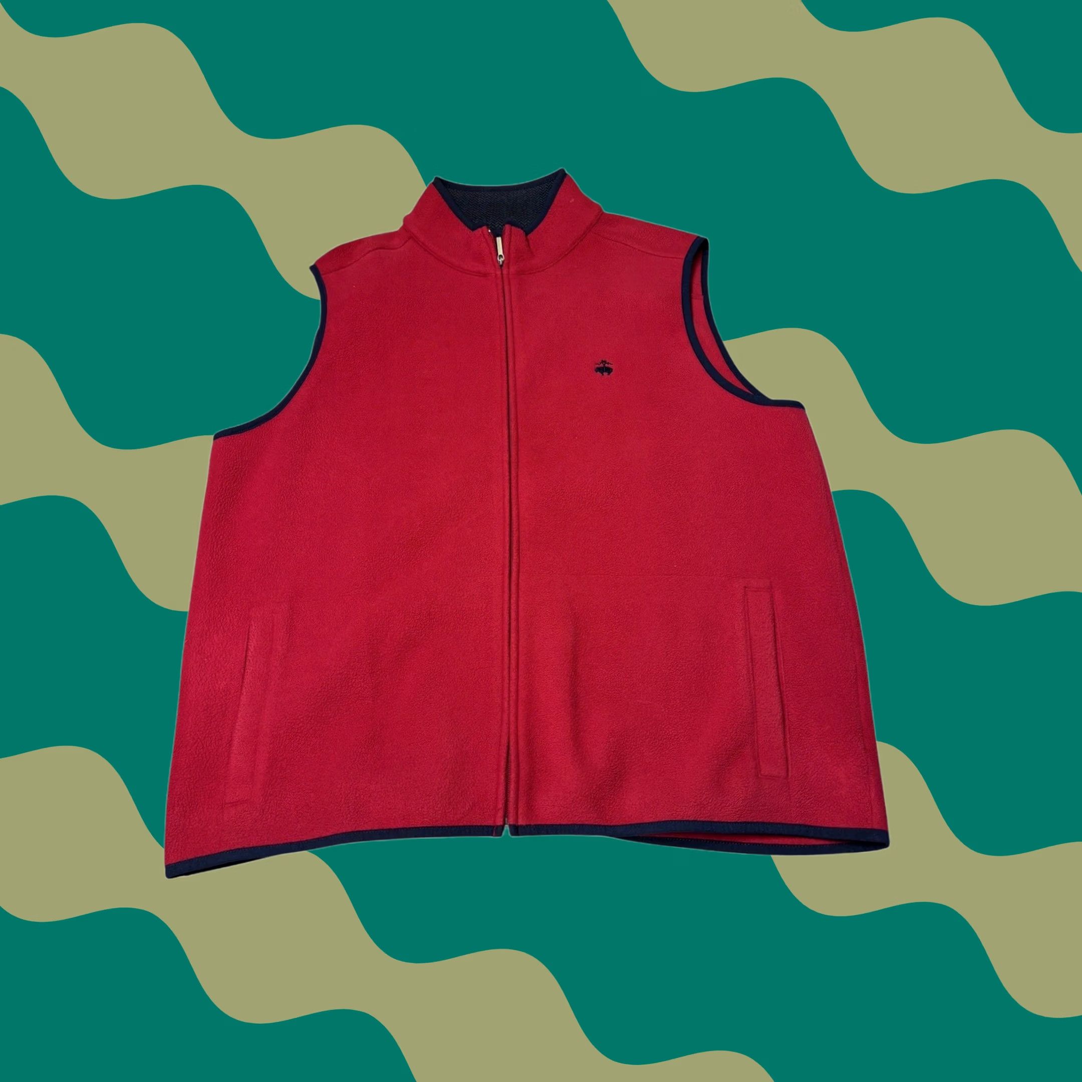 Brooks Brothers Brooks Brothers Fleece Vest Red Full Zip Mens XL Golden Fleece Logo Navy Trim Vest Size US XL / EU 56 / 4 - 1 Thumbnail