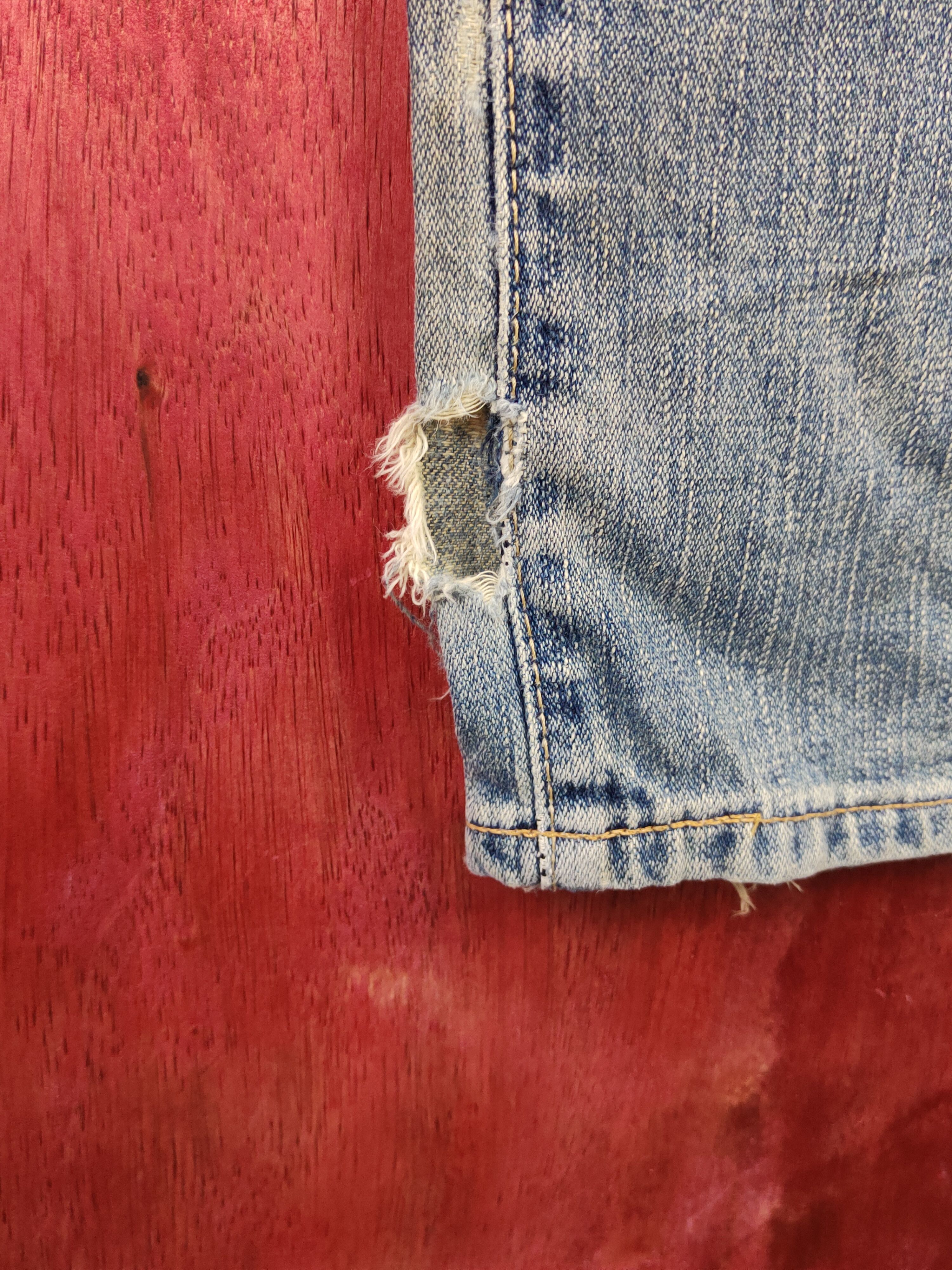 Japanese Brand Wrangler Blue Faded Distressed Ripped Jeans #S1631 Size US 28 / EU 44 - 4 Thumbnail