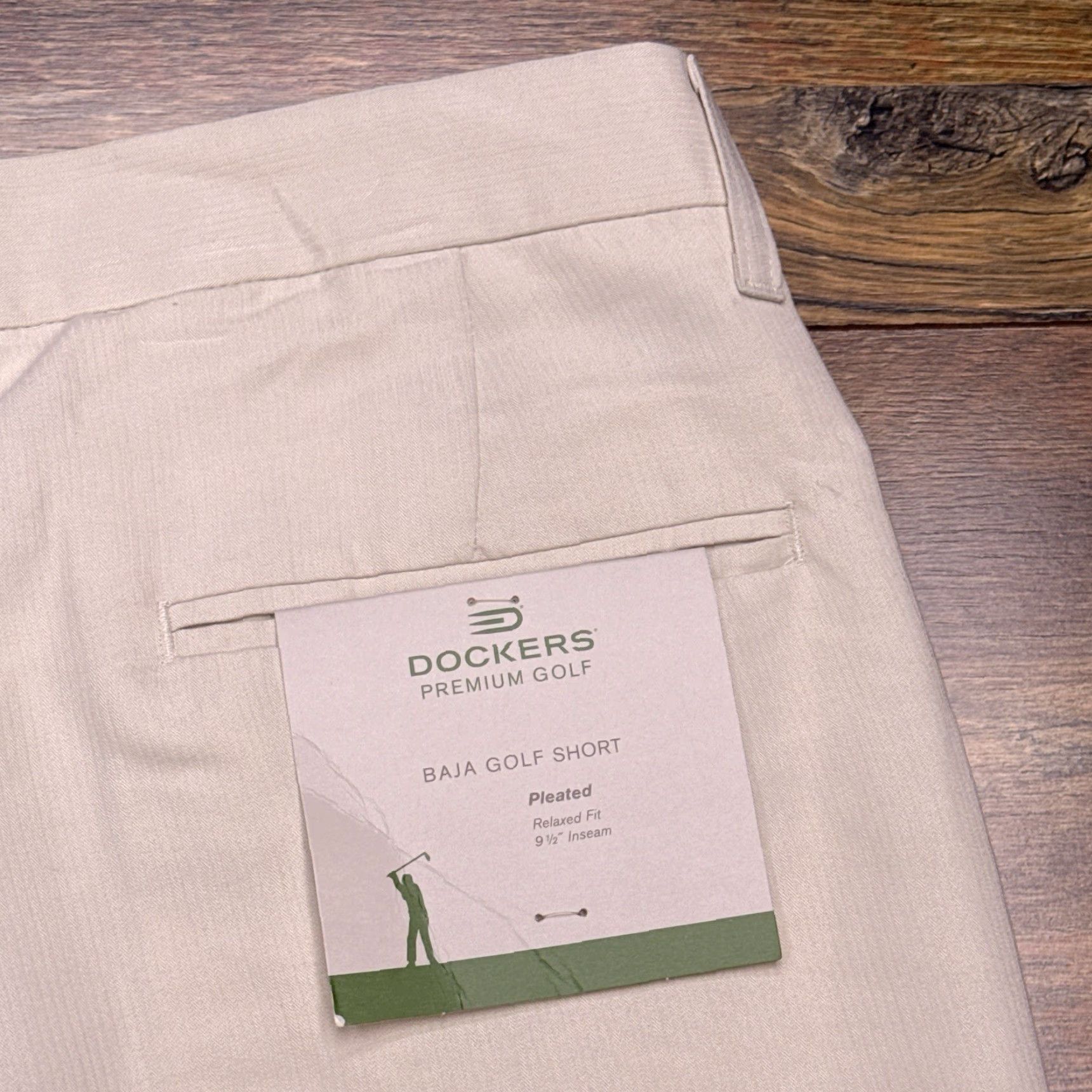 Dockers Dockers Premium Golf Shorts Mens 38 Tan Relaxed Pleated New Inseam 9.5in Chino Button Logo Easy Care Machine Washable Solid Polyester Rayon Size US 38 / EU 54 - 2 Thumbnail