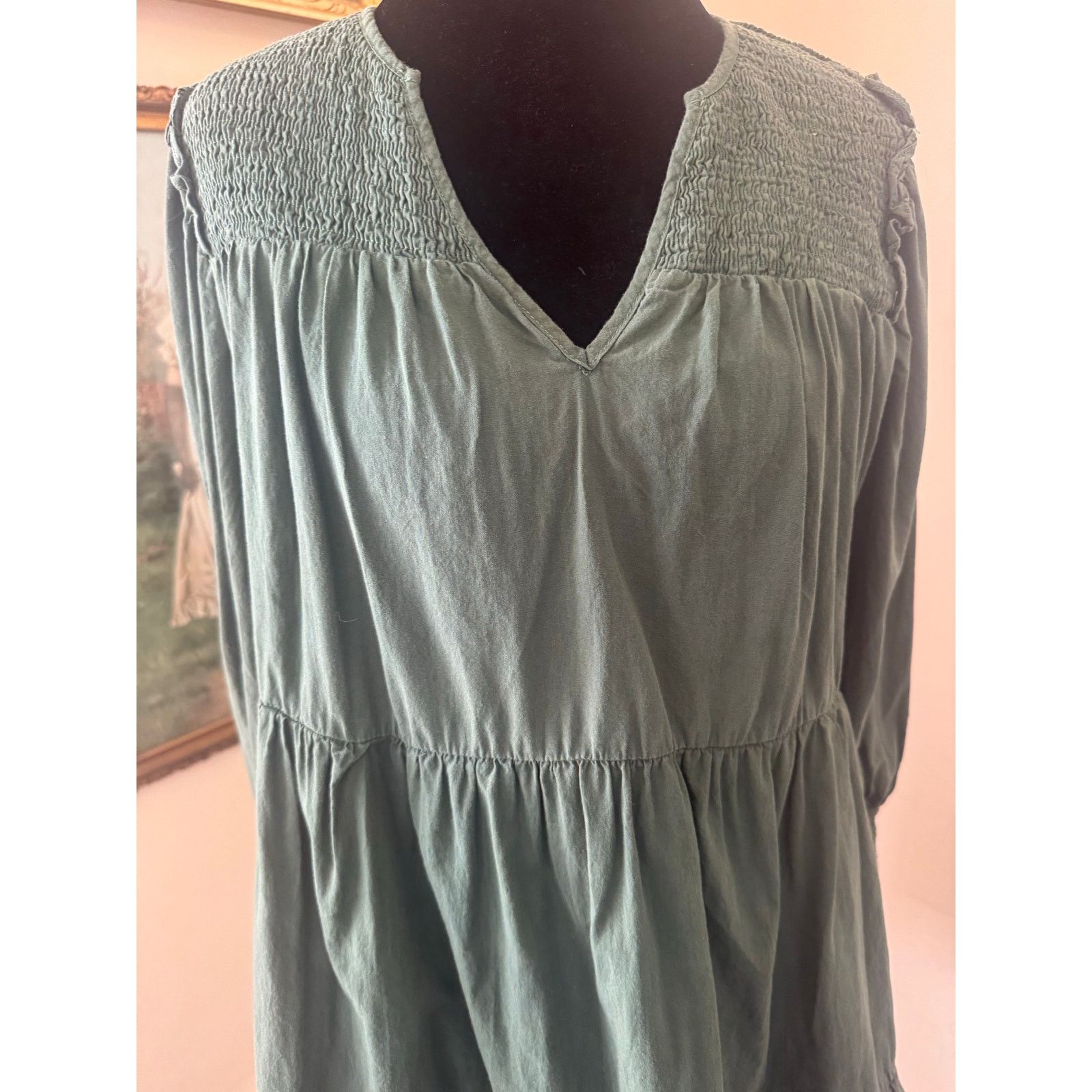 Other Pomander Place 100 Percent Cotton Green Smocked Tiered Dress Size S / US 4 / IT 40 - 10 Thumbnail