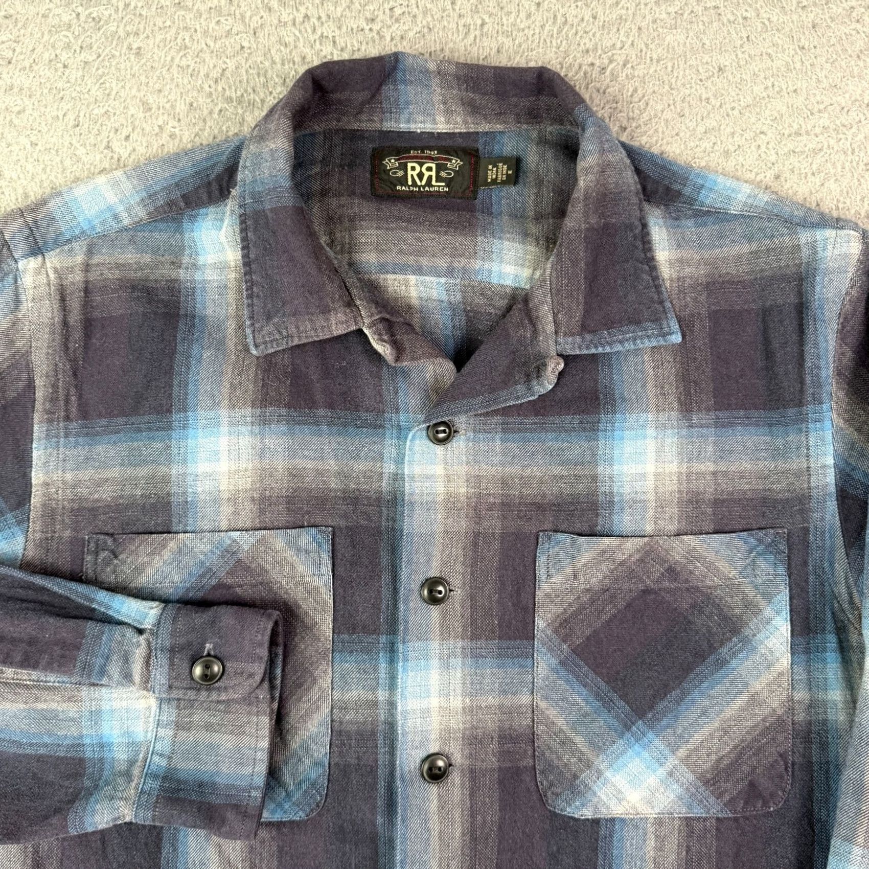 Ralph Lauren VINTAGE RRL Ralph Lauren Shirt Mens M Blue Purple Shadow Plaid Flannel Loop Collar Size US M / EU 48-50 / 2 - 2 Thumbnail