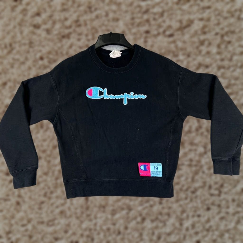 Champion Champion Adult Medium Black Spellout Crop Reverse Weave Crew Neck Sweater Mens Size US M / EU 48-50 / 2 - 1 Thumbnail