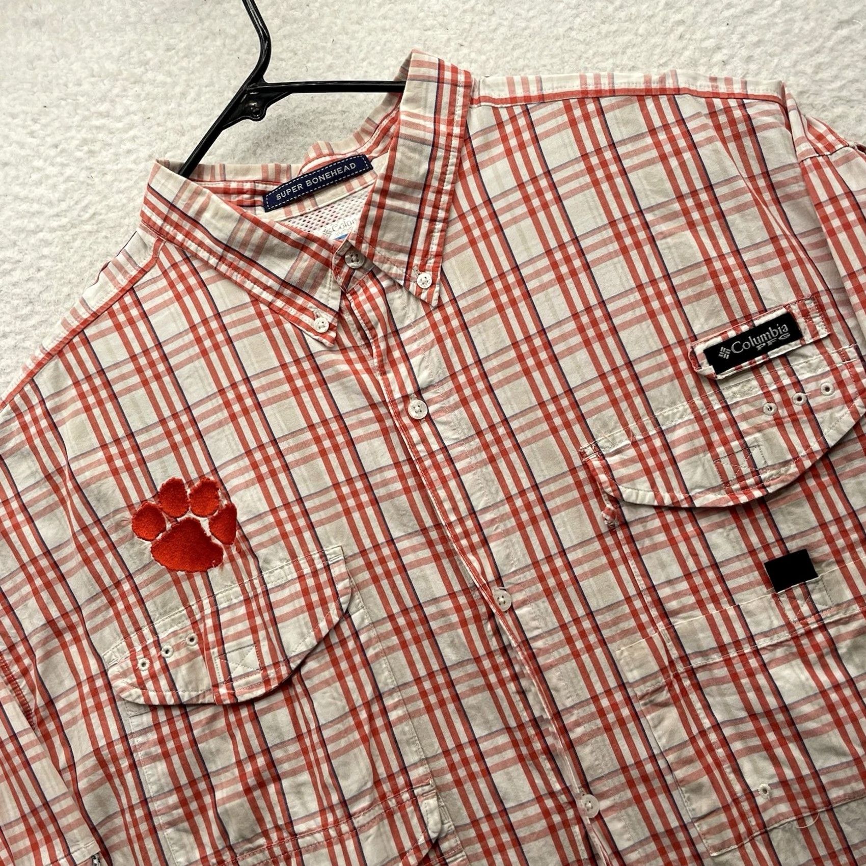 Vintage Columbia PFG Omni-Shade Clemson Tigers Shirt Mens 2XL Orange Plaid Button-Up Size US XXL / EU 58 / 5 - 2 Thumbnail