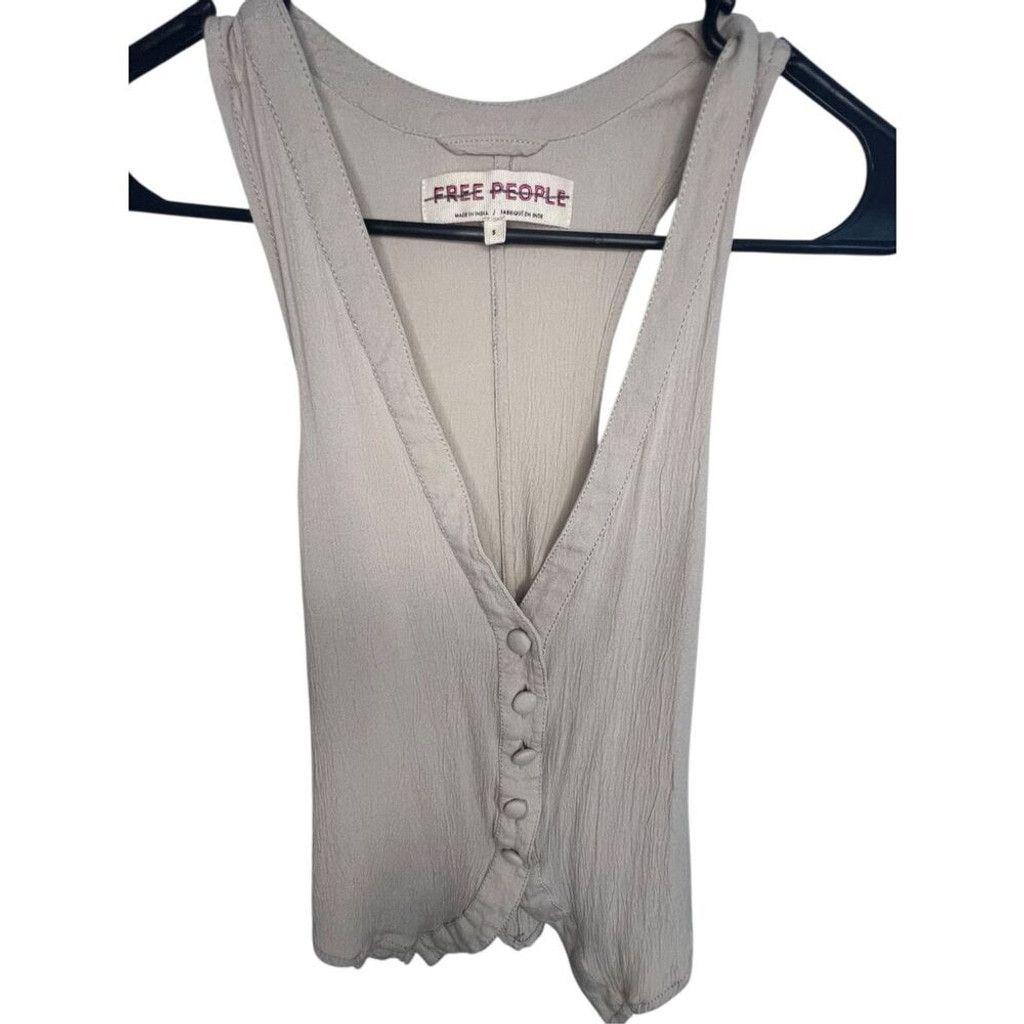 Free People Free People Tan Boho Button Up Sheena Vest With Tie Back Size XS / US 0-2 / IT 36-38 - 2 Thumbnail