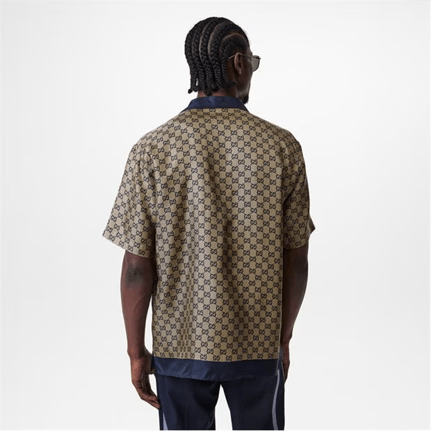 Gucci Men'S Gg Monogram Logo Silk Bowling Shirt Size US M / EU 48-50 / 2 - 4 Thumbnail