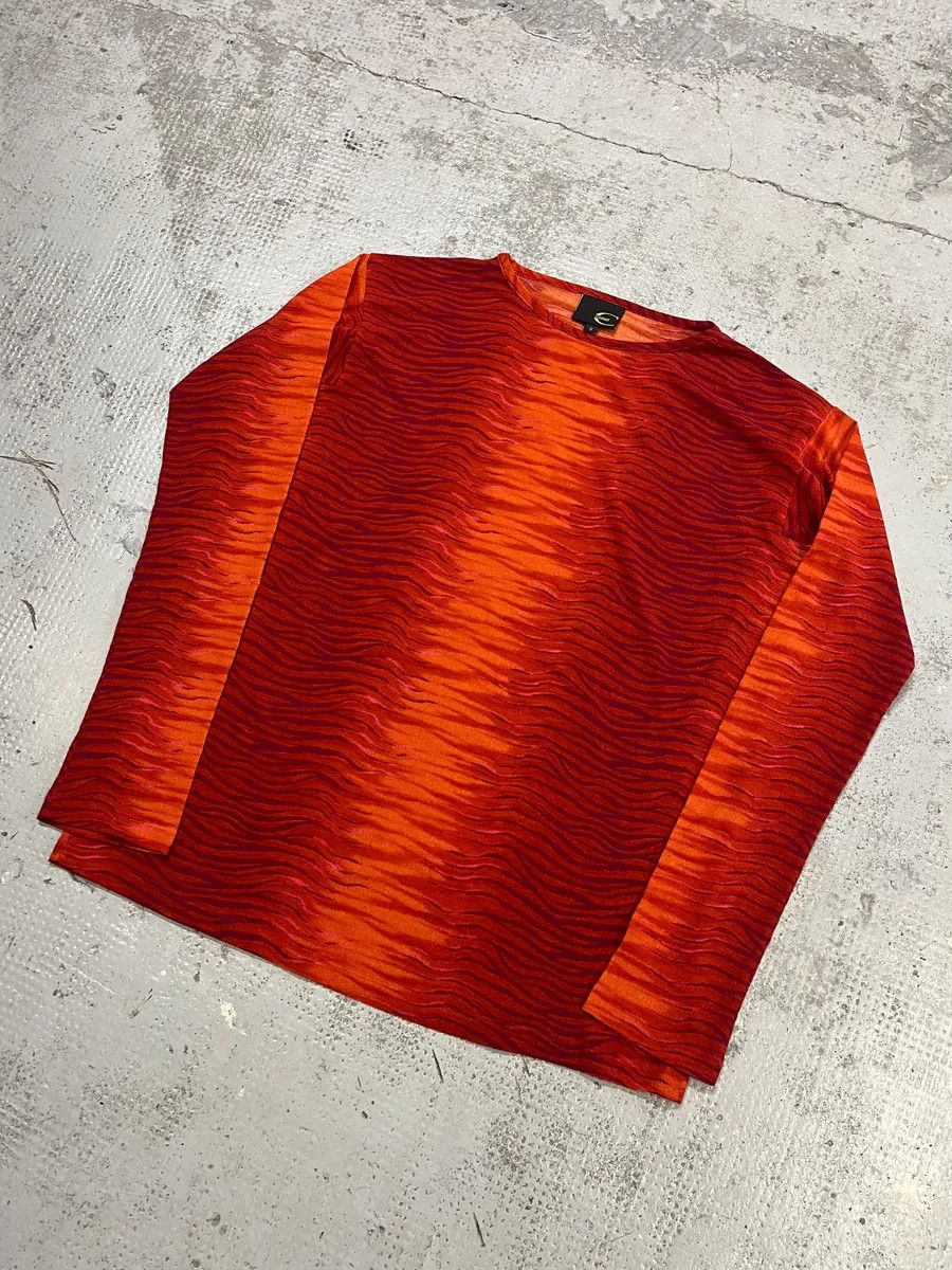 Just Cavalli 2000s Cavalli Fire Waves Orange & Red Longsleeve Size US XS / EU 42 / 0 - 4 Thumbnail