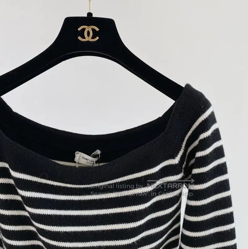 Yves Saint Laurent YSL Striped Wool Long Sleeve Knit Top . Size M / US 6-8 / IT 42-44 - 2 Thumbnail