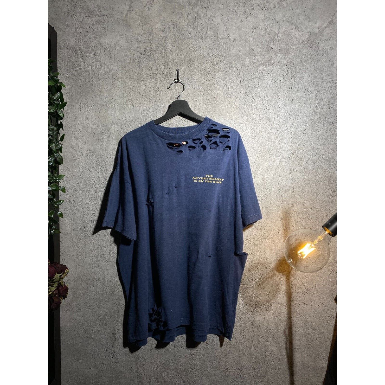 image of Vintage 80's / 90's Diesel Ripped T - Shirt Navy Men Size Xxl in Blue