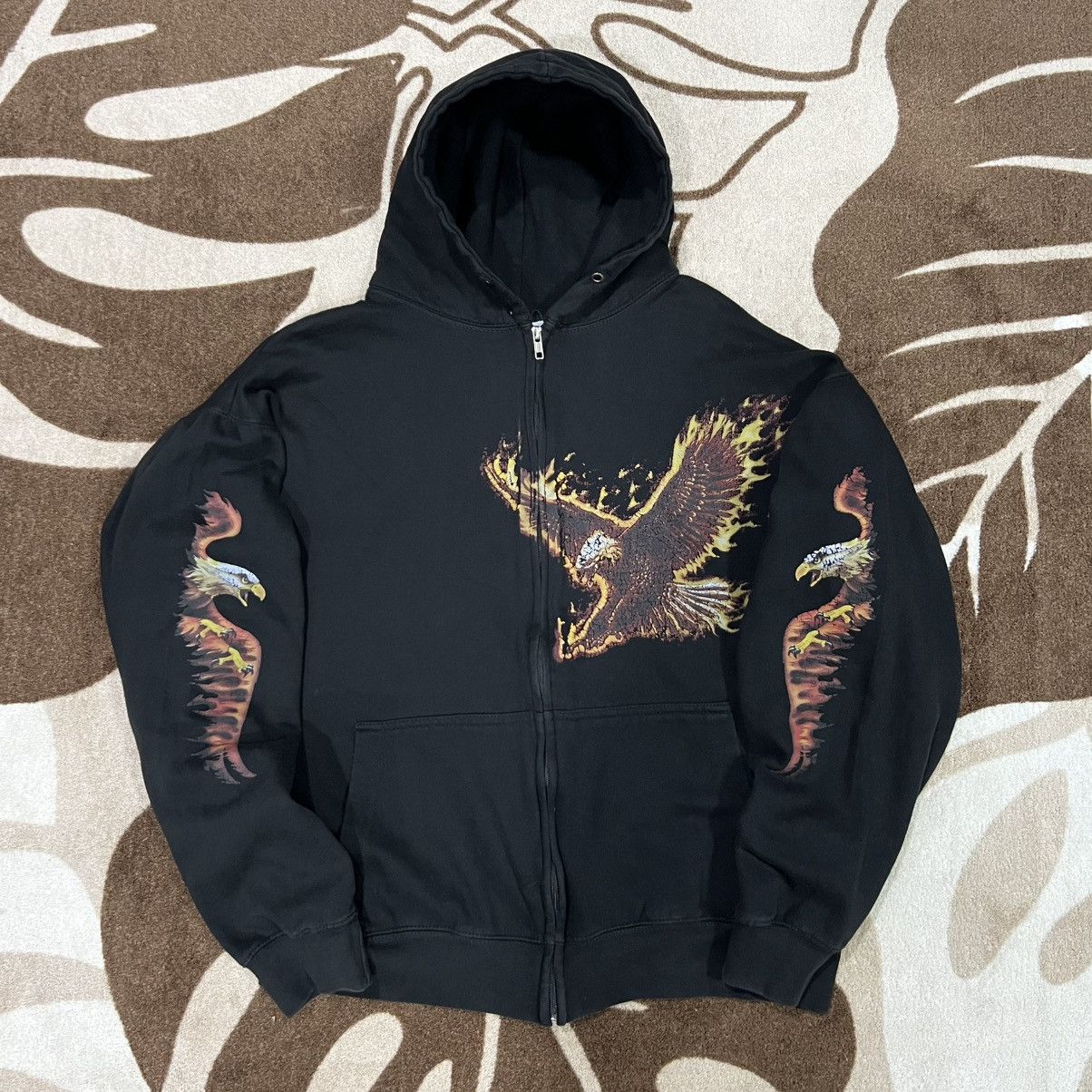 Japanese Brand × Vintage Y2K Eagle Flame Zip Up Hoodie Size US XL / EU 56 / 4 - 1 Thumbnail