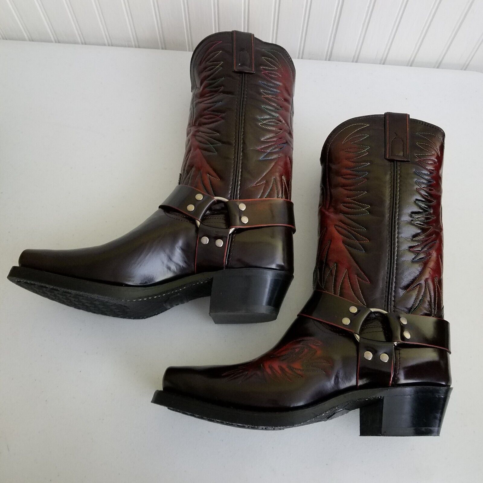 Vintage Sheplers Apple Eagle Embroidered Harness Cowboy Boots 10 EE Size US 10 / EU 43 - 2 Thumbnail