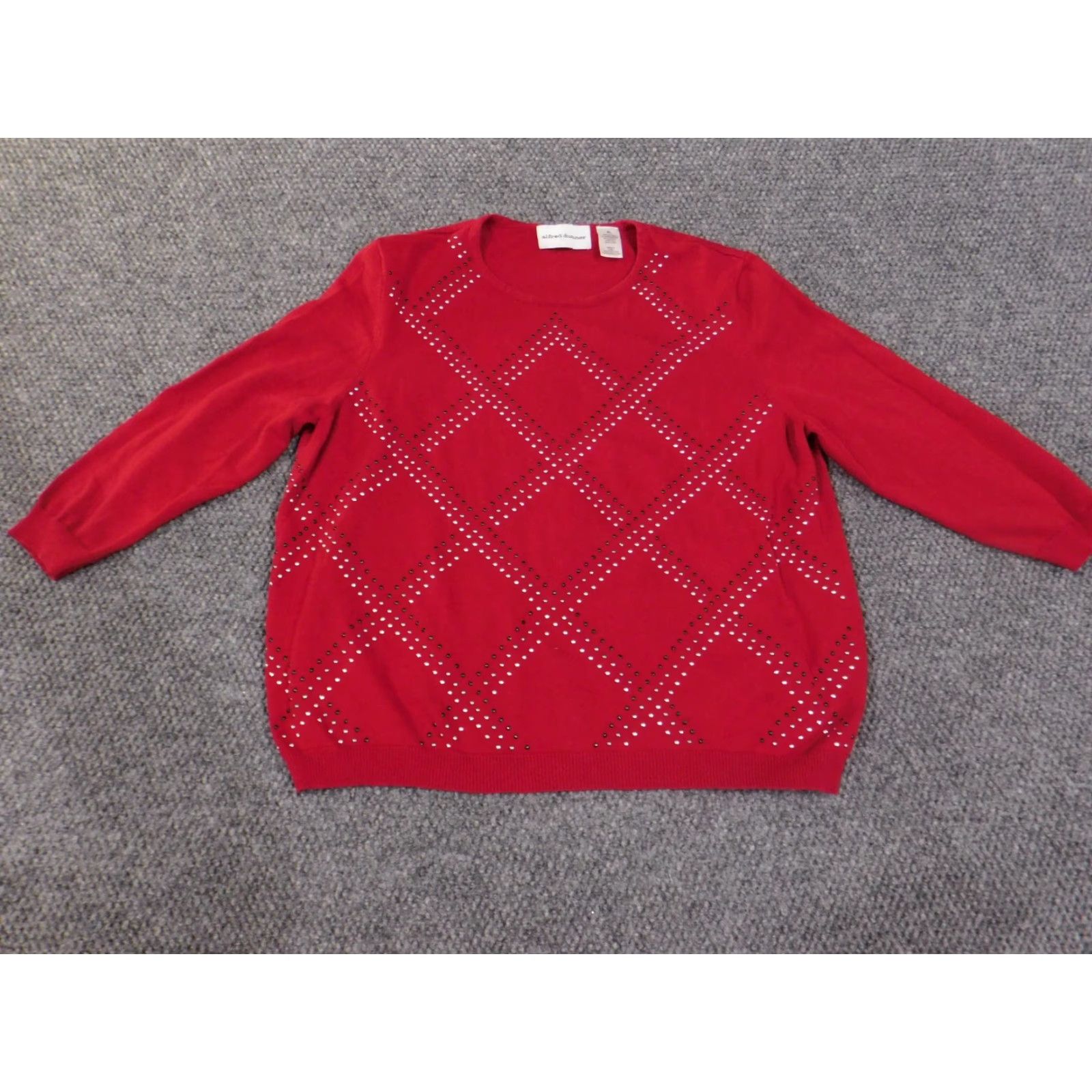 Vintage Alfred Dunner Sweater XL Red Geometric Knit Pullover Raglan Crew Neck Long Sleeve Women Size XL / US 12-14 / IT 48-50 - 2 Thumbnail