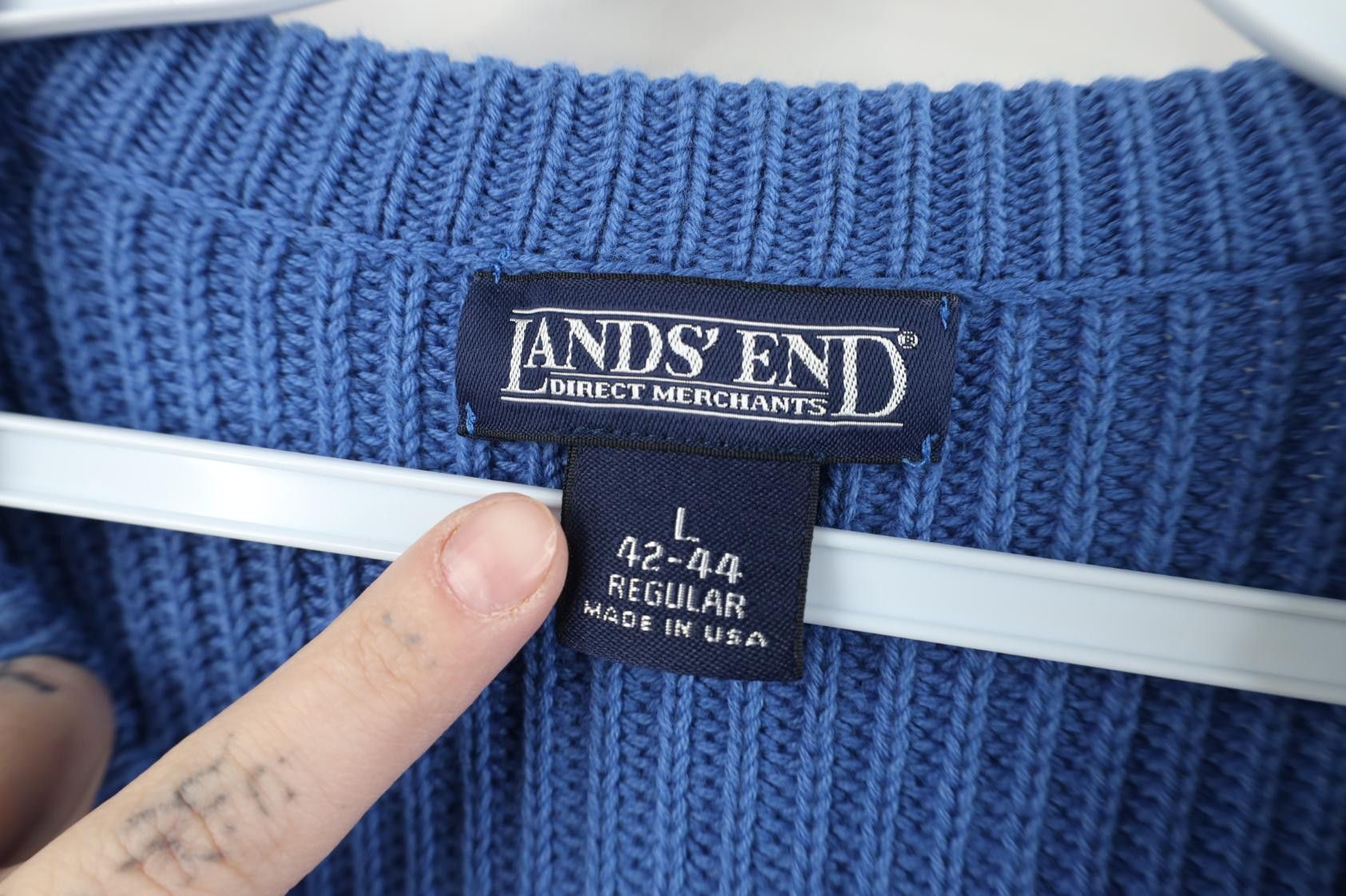 Lands' End Vintage 90s Lands End Ribbed Knit Crewneck Sweater Blue USA Size US L / EU 52-54 / 3 - 4 Thumbnail