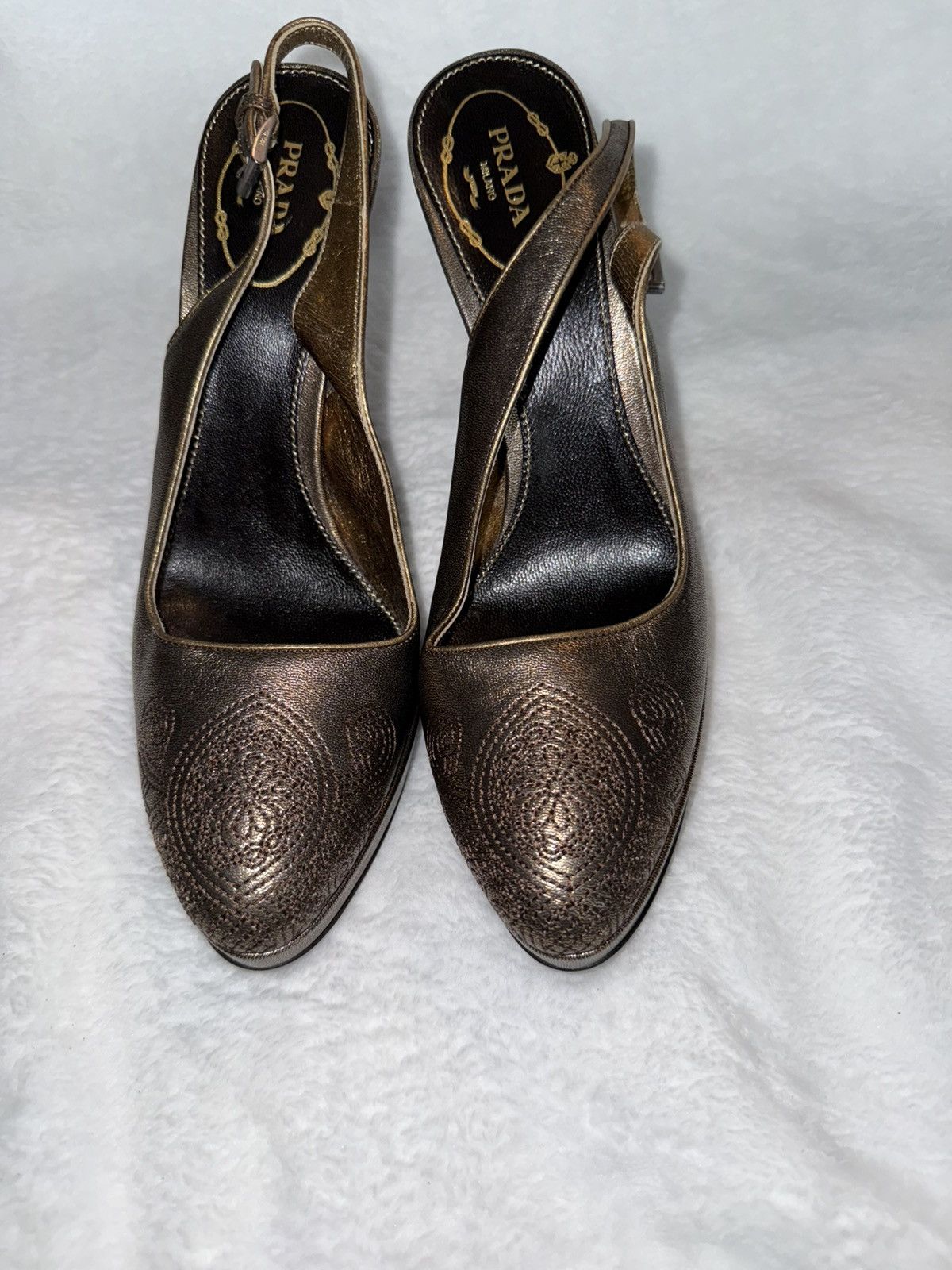 Prada Prada bronze sling back heels Size US 5.5 / IT 35.5 - 1 Thumbnail